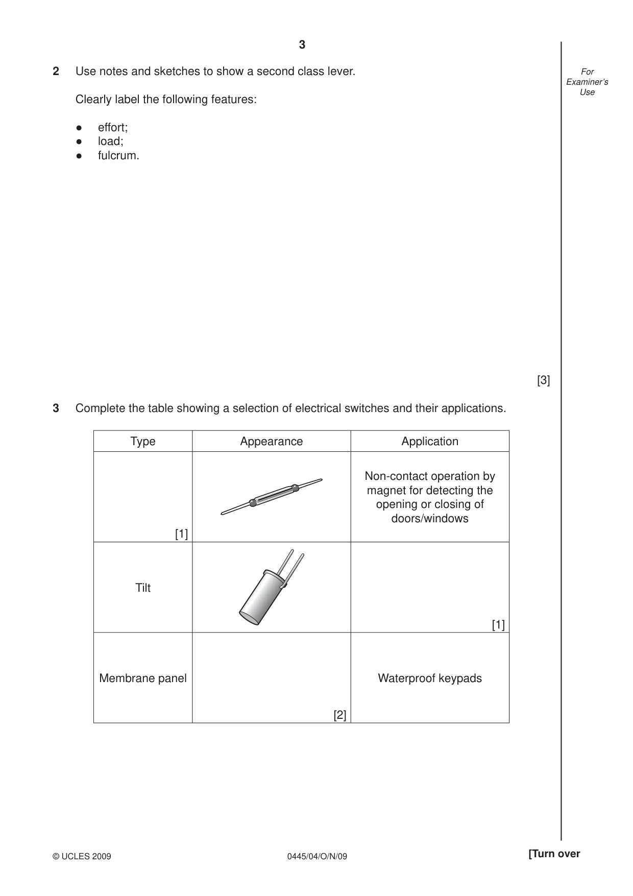 Cambridge IGCSE Design and Technology 0445 2009 Oct/Nov Paper 4 · Variant 1 question paper, page 3 of 16