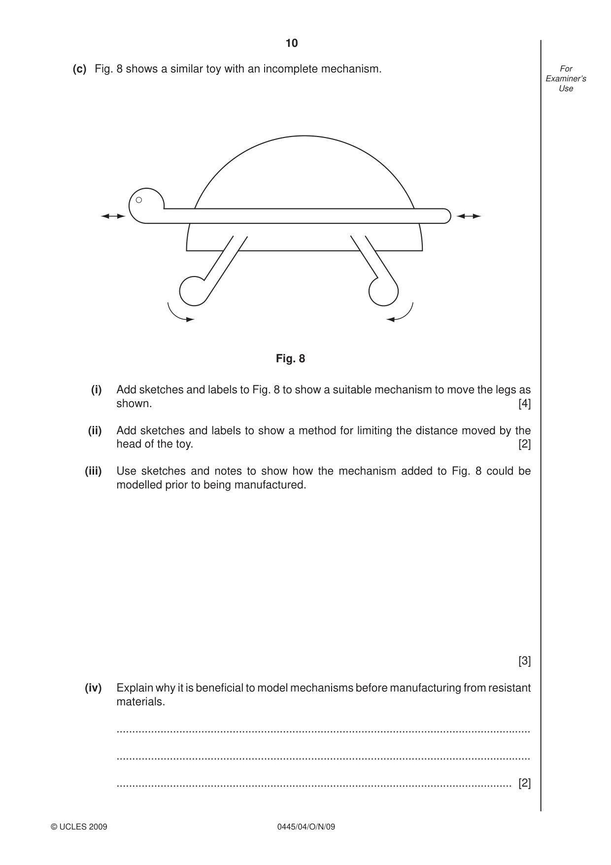 Cambridge IGCSE Design and Technology 0445 2009 Oct/Nov Paper 4 · Variant 1 question paper, page 10 of 16
