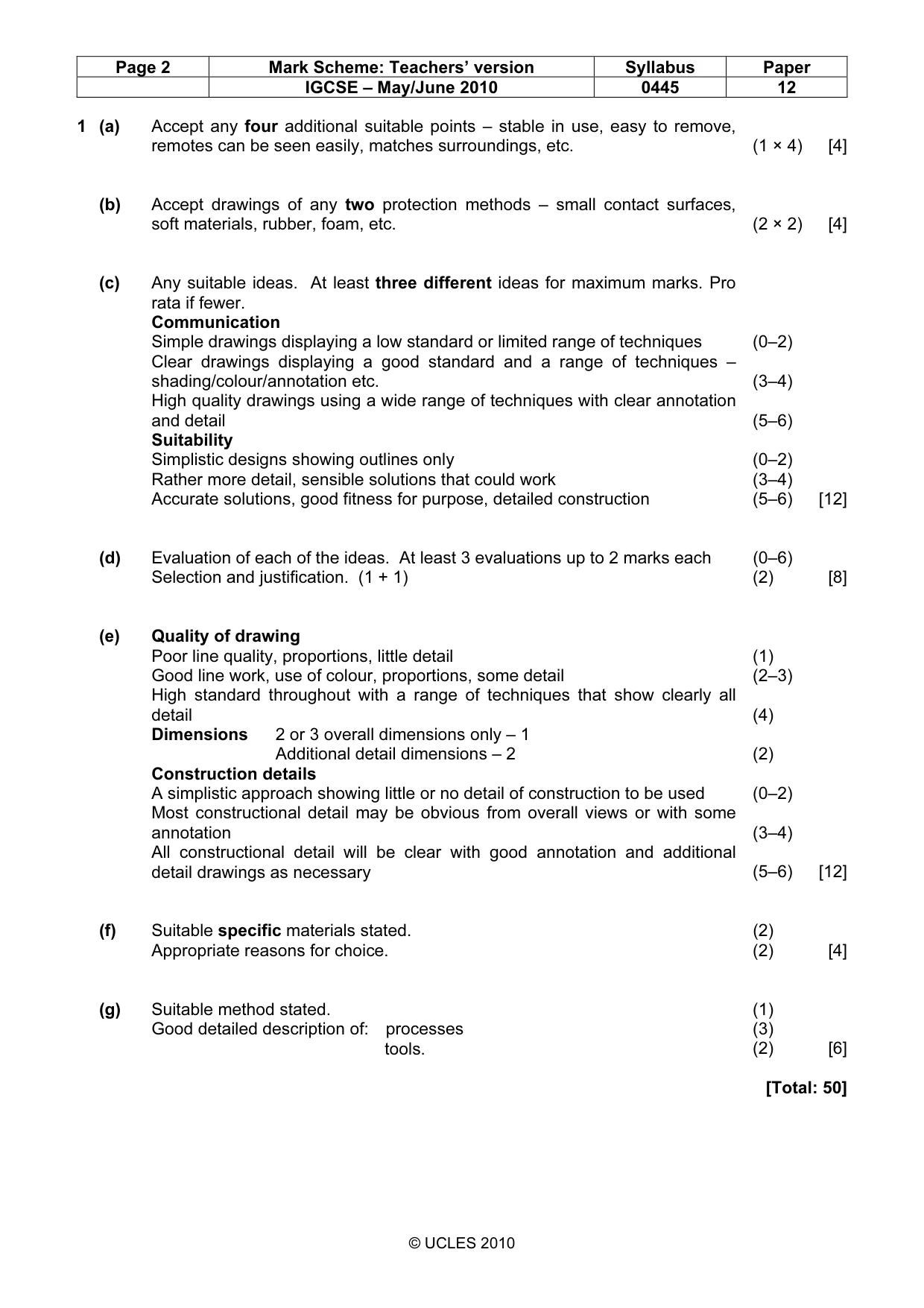 Mark scheme, page 2 of 4