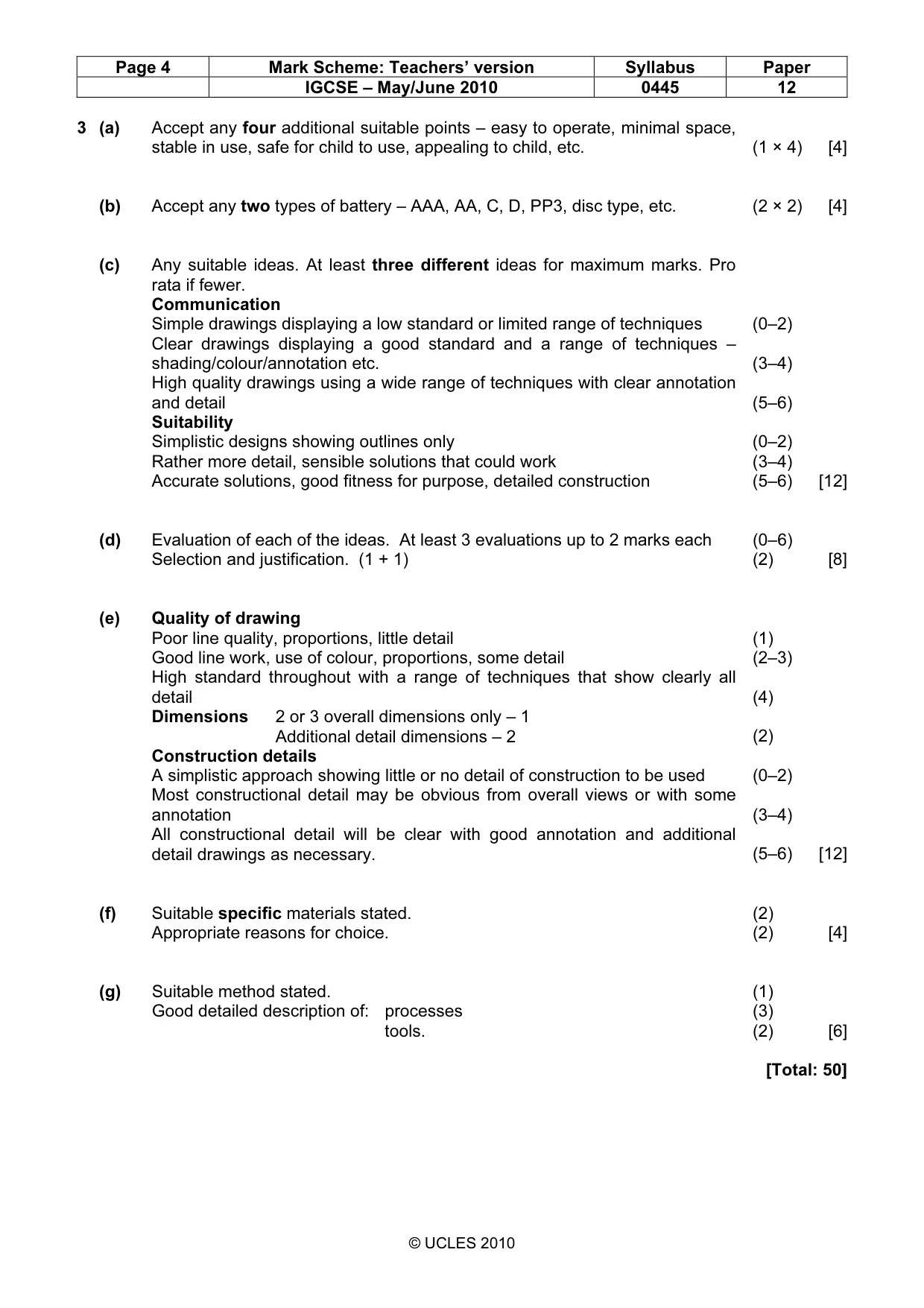 Mark scheme, page 4 of 4
