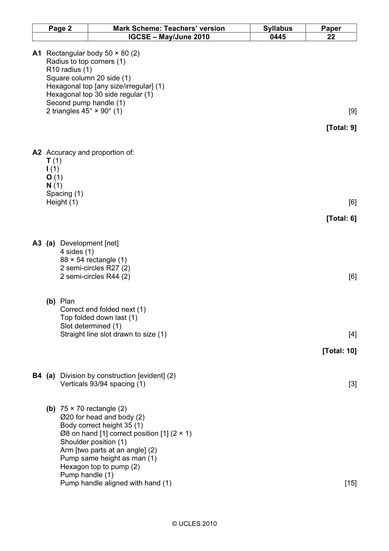 Mark scheme, page 2 of 3