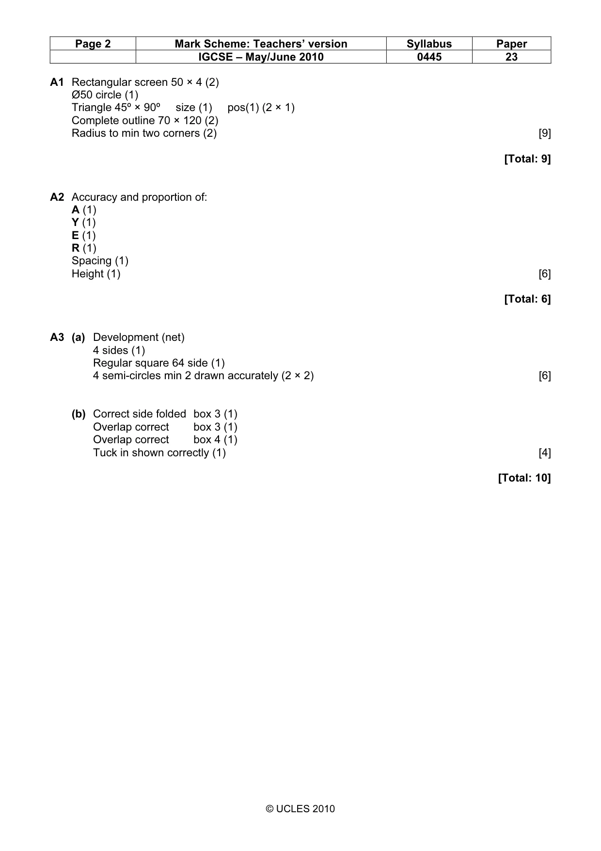 Mark scheme, page 2 of 3