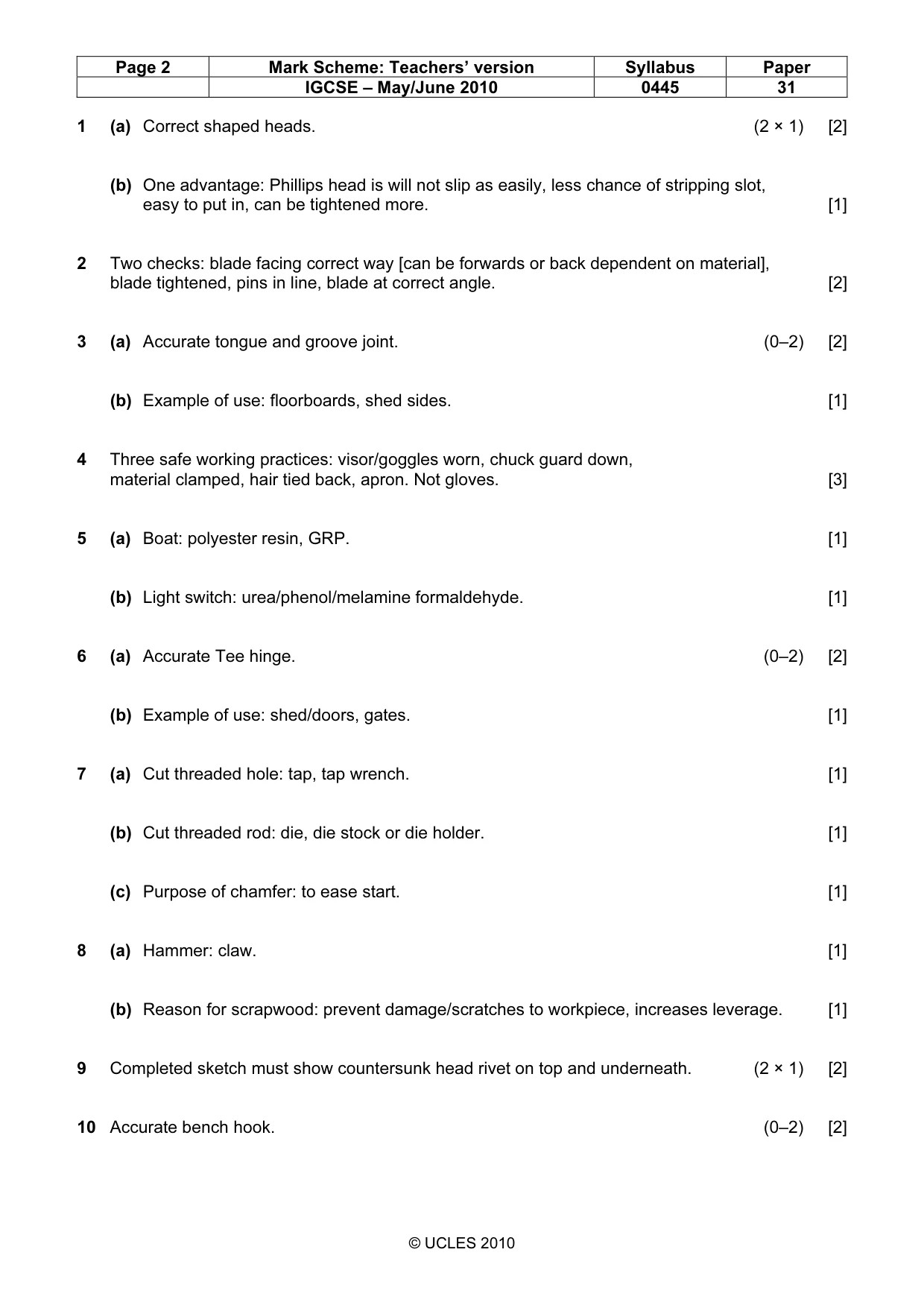 Mark scheme, page 2 of 5