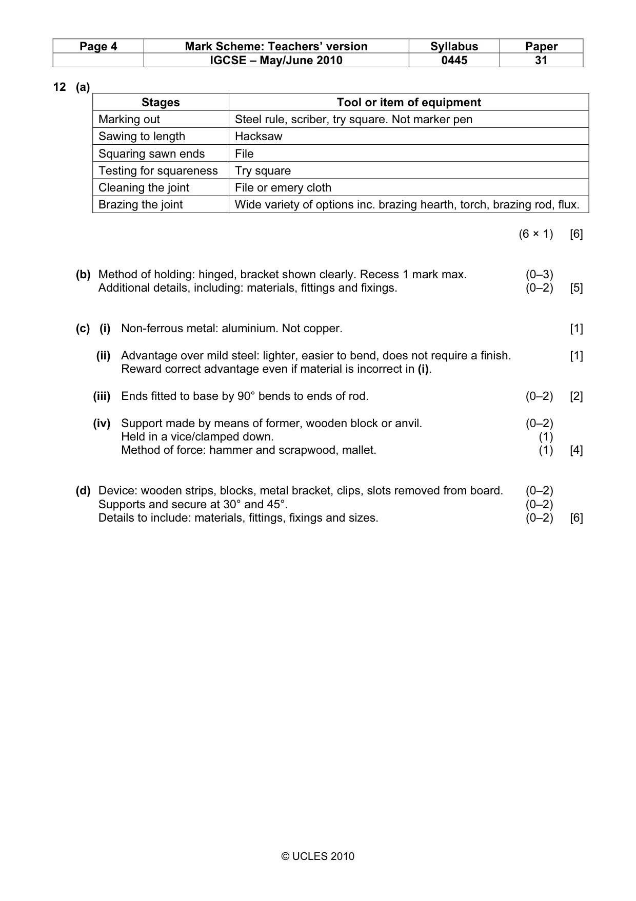 Mark scheme, page 4 of 5
