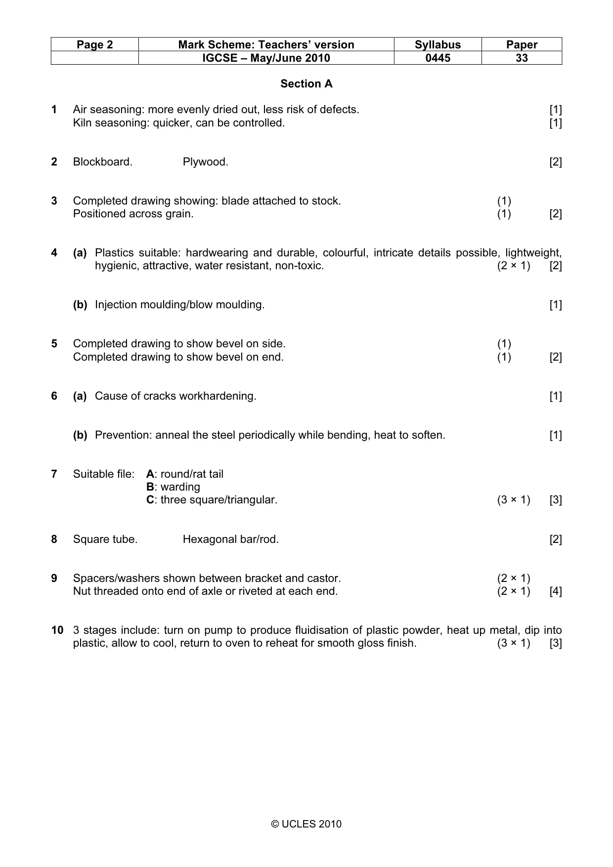 Mark scheme, page 2 of 4
