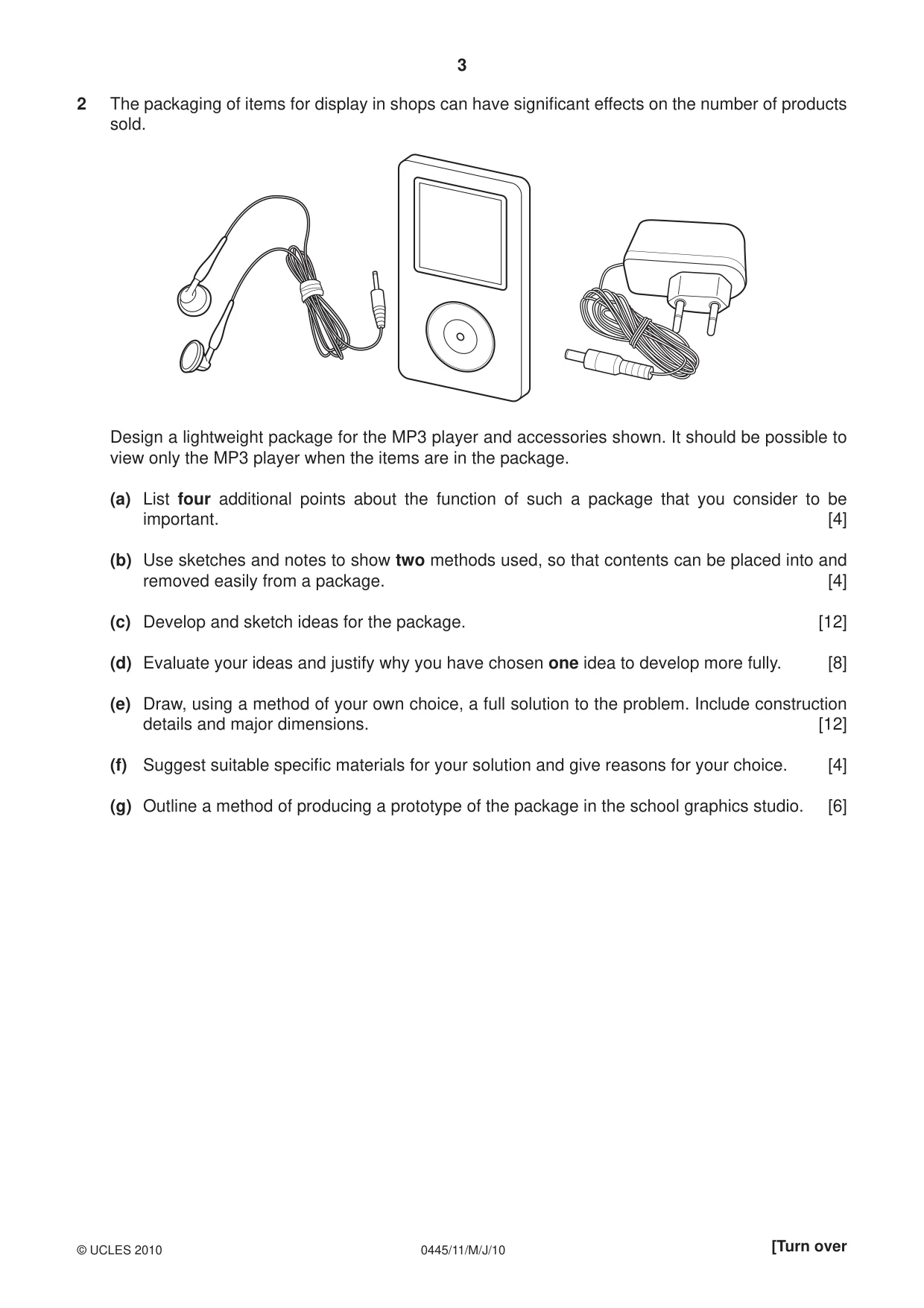 Cambridge IGCSE Design and Technology 0445 2010 May/June Paper 1 · Variant 1 question paper, page 3 of 4