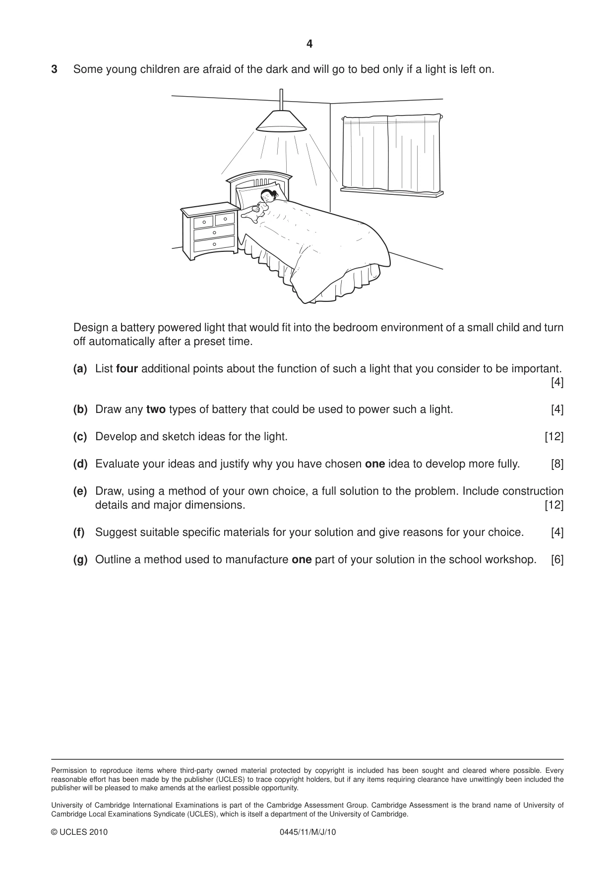 Cambridge IGCSE Design and Technology 0445 2010 May/June Paper 1 · Variant 1 question paper, page 4 of 4