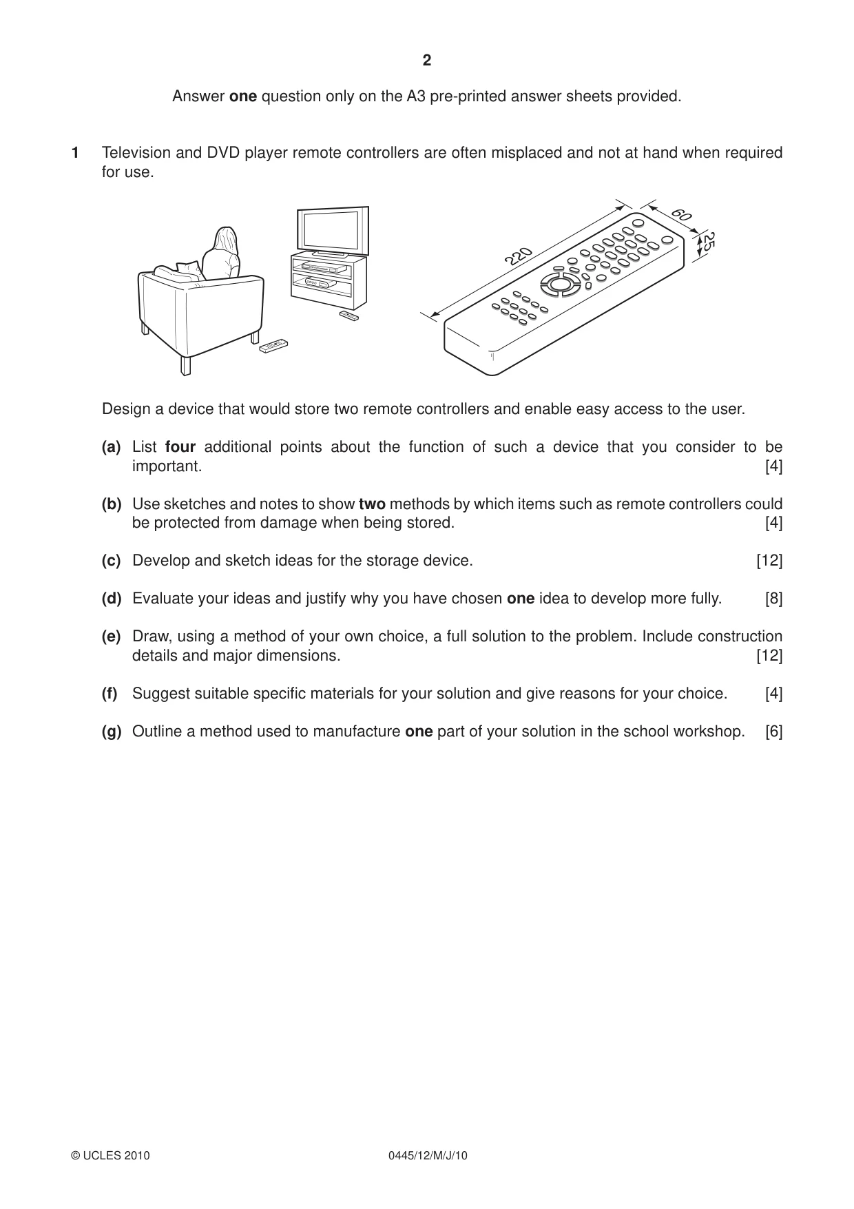 Cambridge IGCSE Design and Technology 0445 2010 May/June Paper 1 · Variant 2 question paper, page 2 of 4