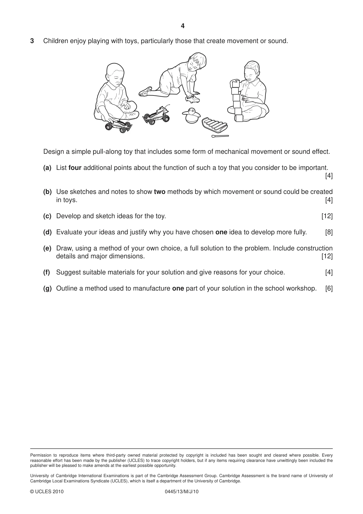 Cambridge IGCSE Design and Technology 0445 2010 May/June Paper 1 · Variant 3 question paper, page 4 of 4