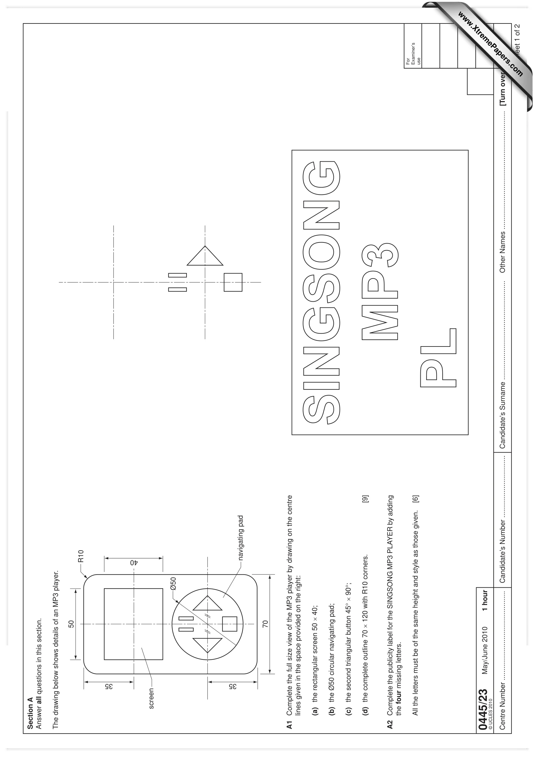 Cambridge IGCSE Design and Technology 0445 2010 May/June Paper 2 · Variant 3 question paper, page 1 of 4