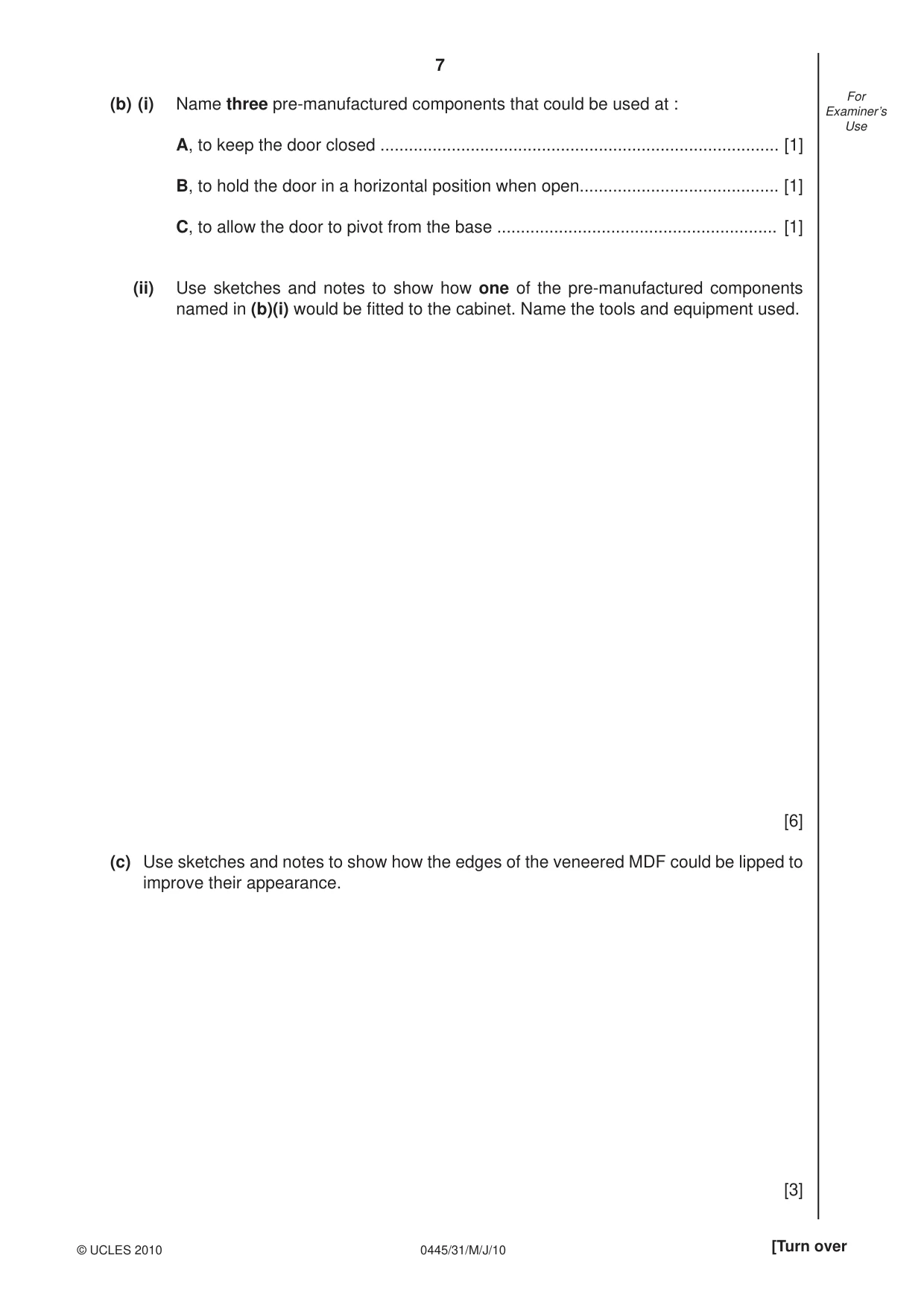 Cambridge IGCSE Design and Technology 0445 2010 May/June Paper 3 · Variant 1 question paper, page 7 of 16