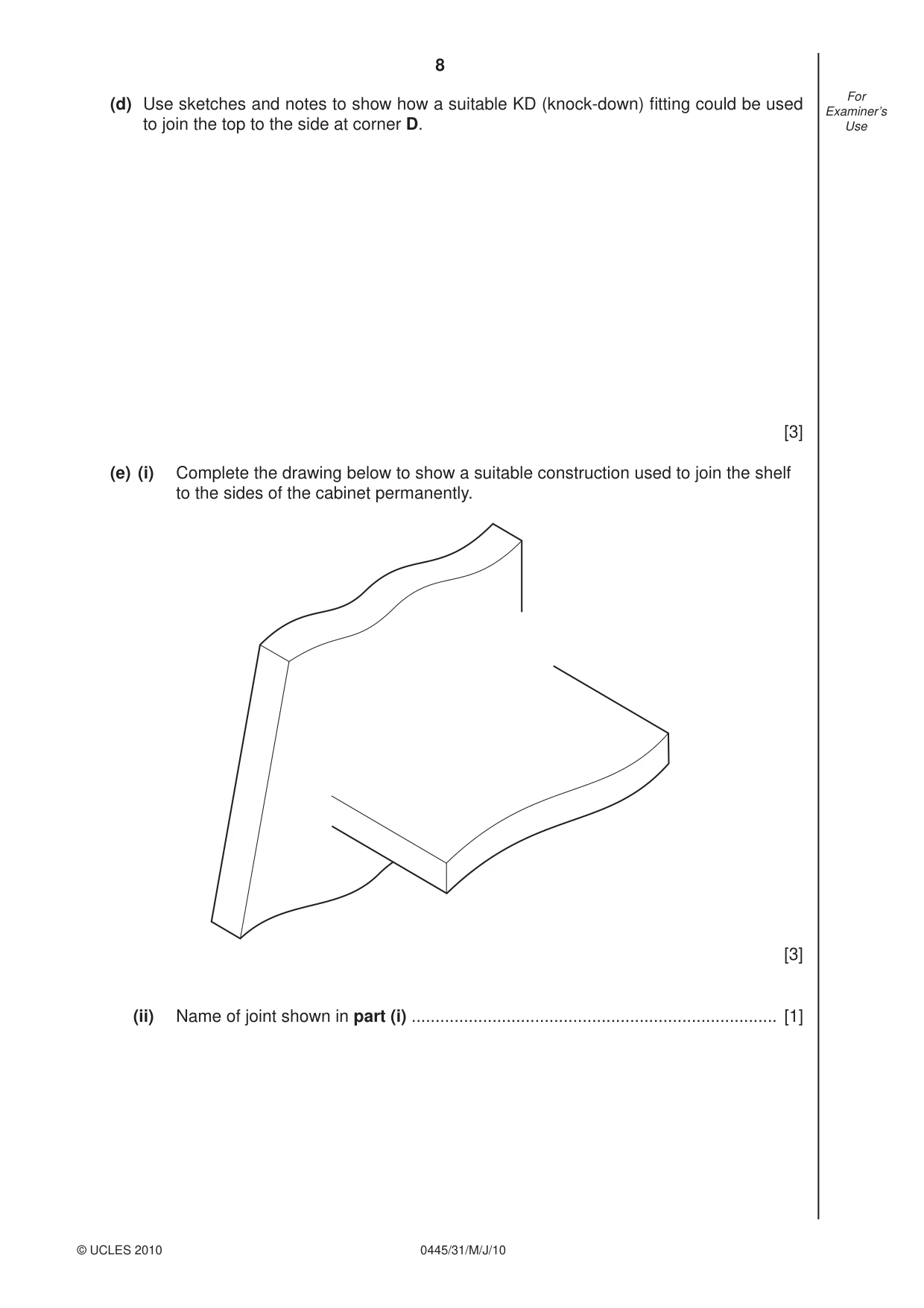 Cambridge IGCSE Design and Technology 0445 2010 May/June Paper 3 · Variant 1 question paper, page 8 of 16