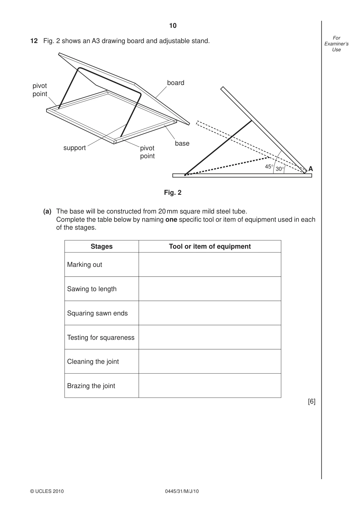 Cambridge IGCSE Design and Technology 0445 2010 May/June Paper 3 · Variant 1 question paper, page 10 of 16