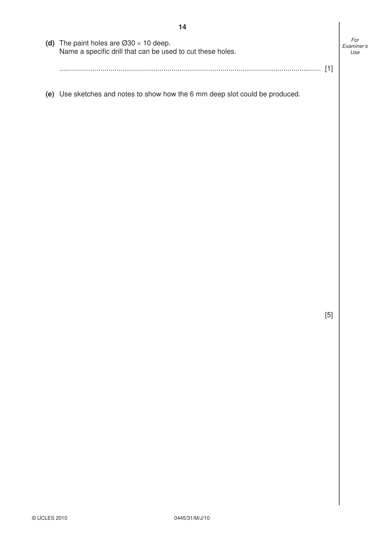 Cambridge IGCSE Design and Technology 0445 2010 May/June Paper 3 · Variant 1 question paper, page 14 of 16
