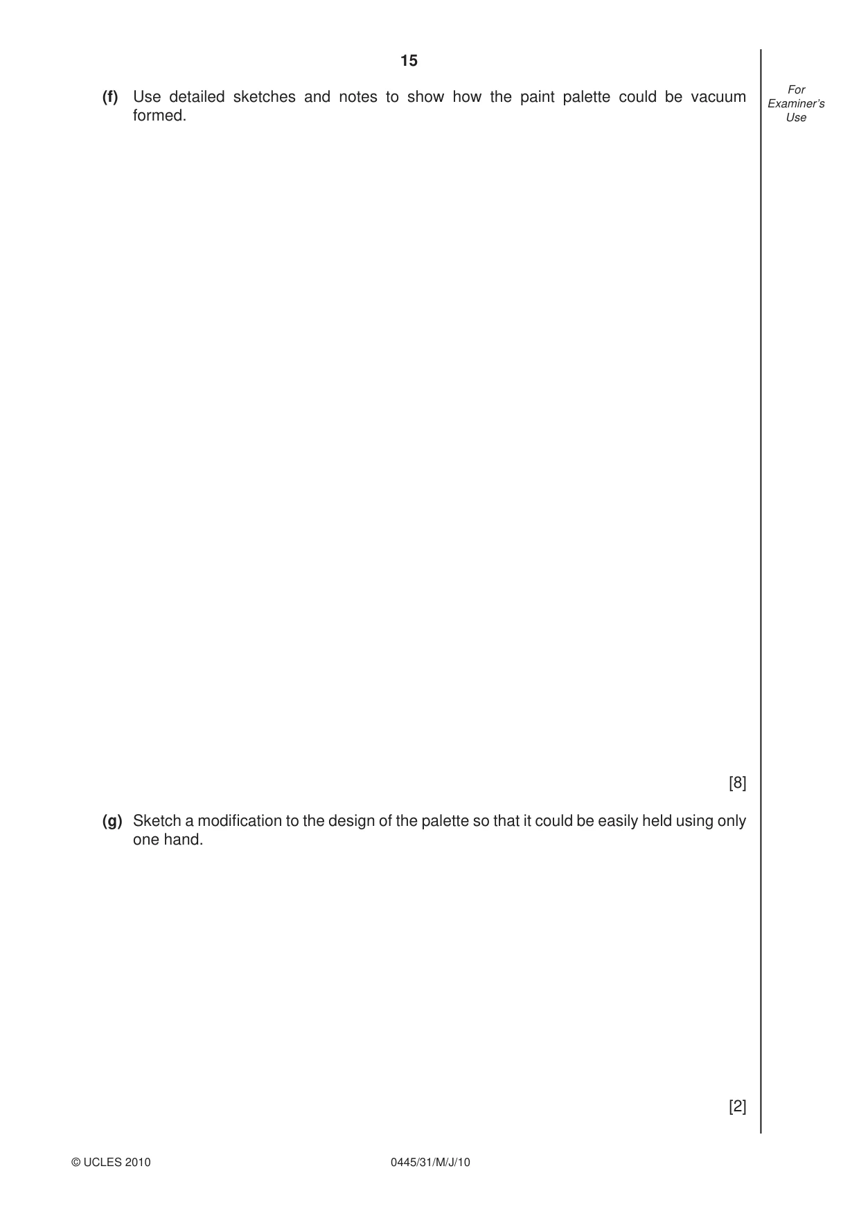 Cambridge IGCSE Design and Technology 0445 2010 May/June Paper 3 · Variant 1 question paper, page 15 of 16