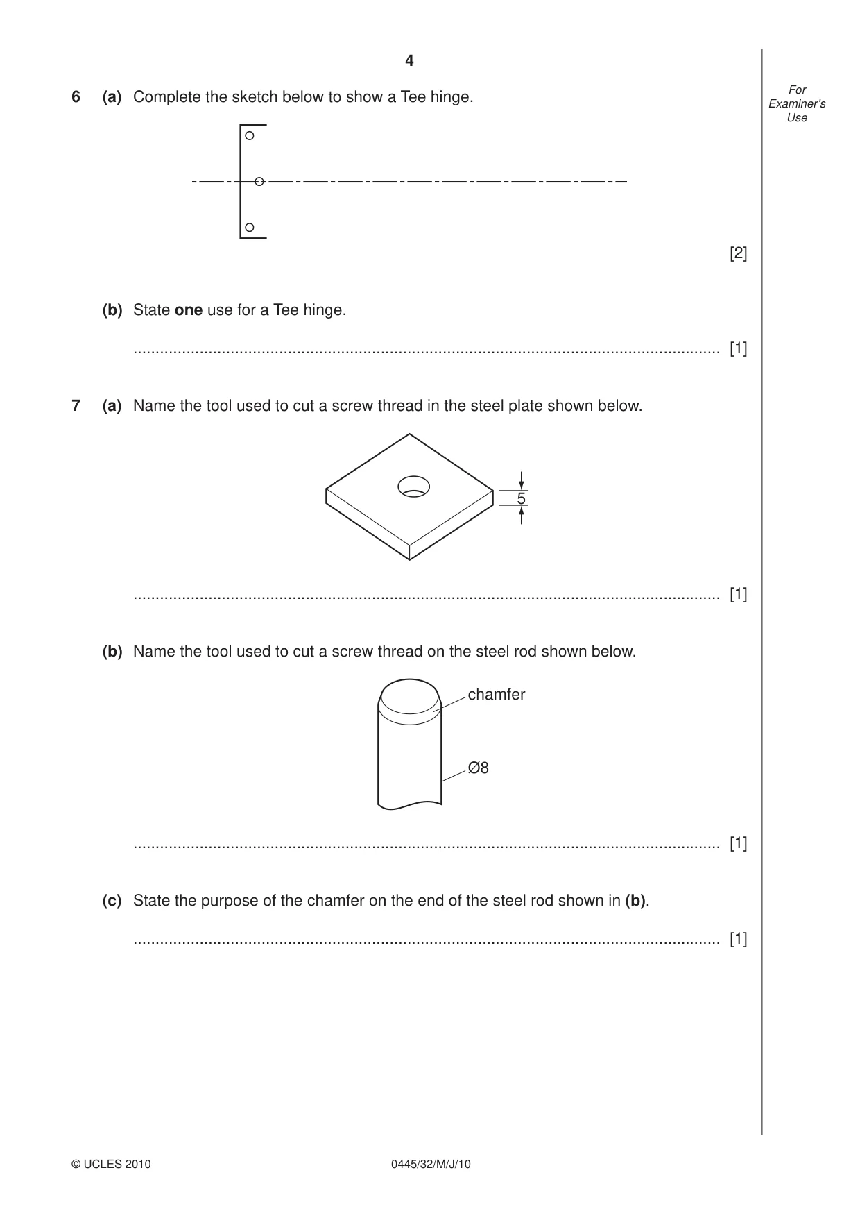 Cambridge IGCSE Design and Technology 0445 2010 May/June Paper 3 · Variant 2 question paper, page 4 of 16
