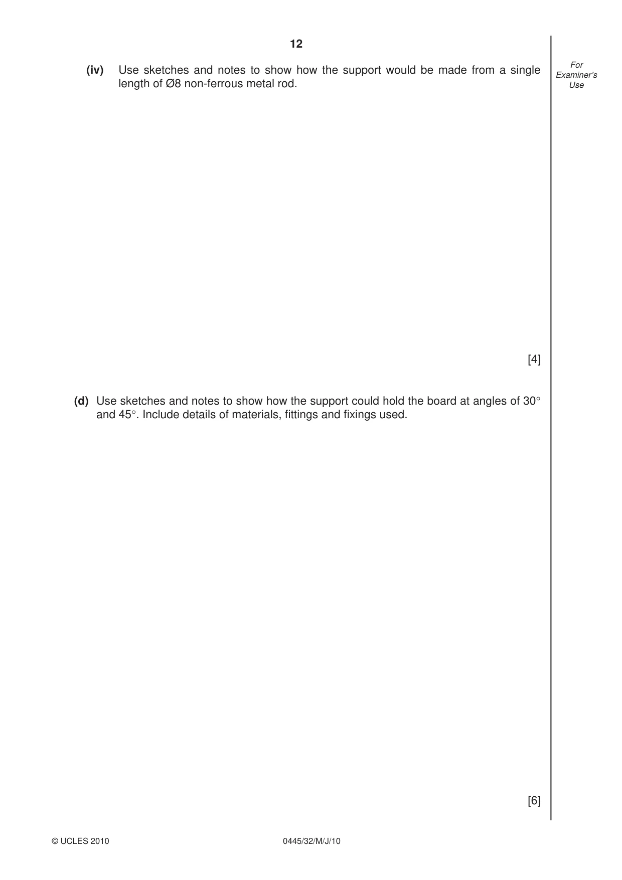 Cambridge IGCSE Design and Technology 0445 2010 May/June Paper 3 · Variant 2 question paper, page 12 of 16