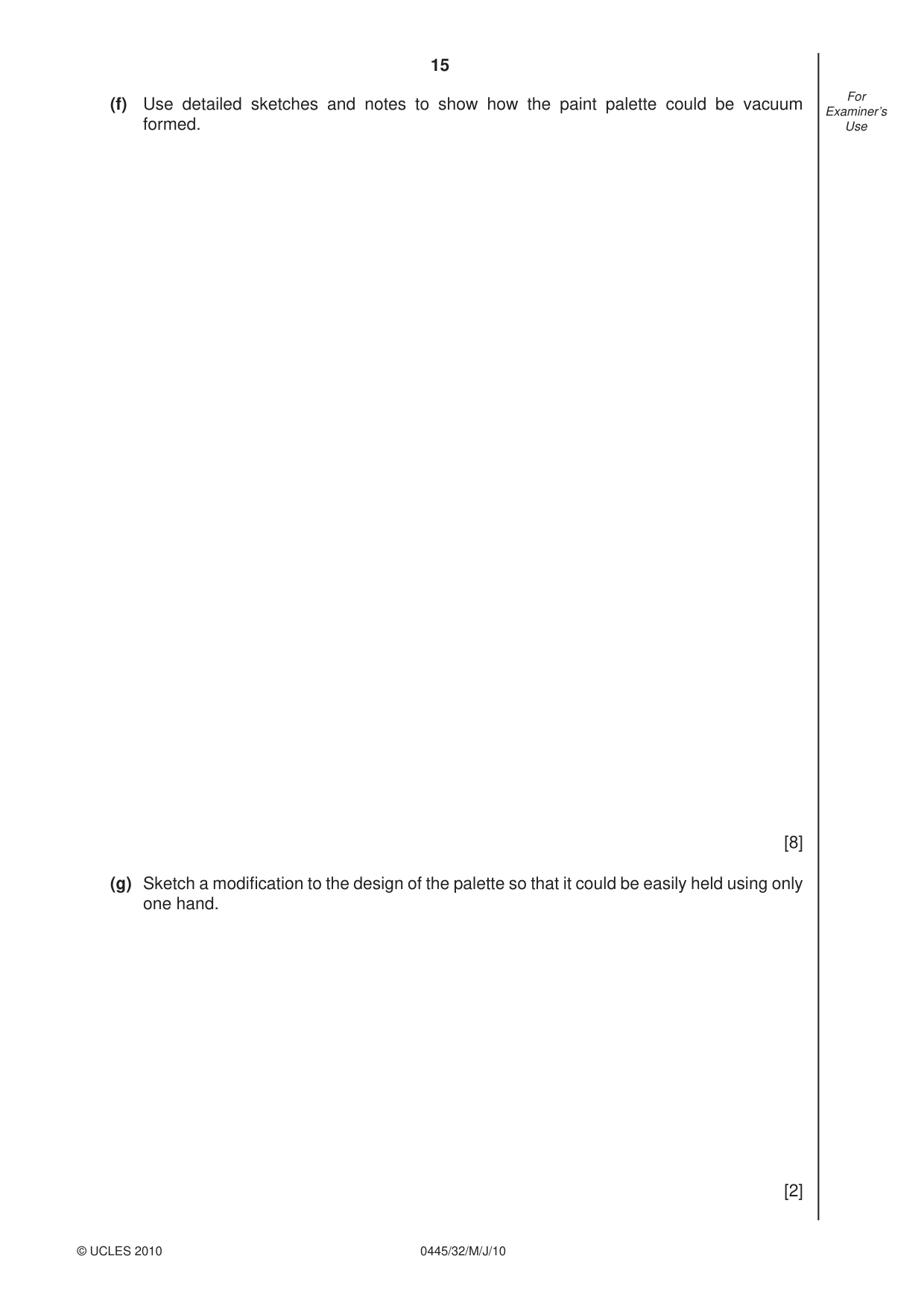 Cambridge IGCSE Design and Technology 0445 2010 May/June Paper 3 · Variant 2 question paper, page 15 of 16