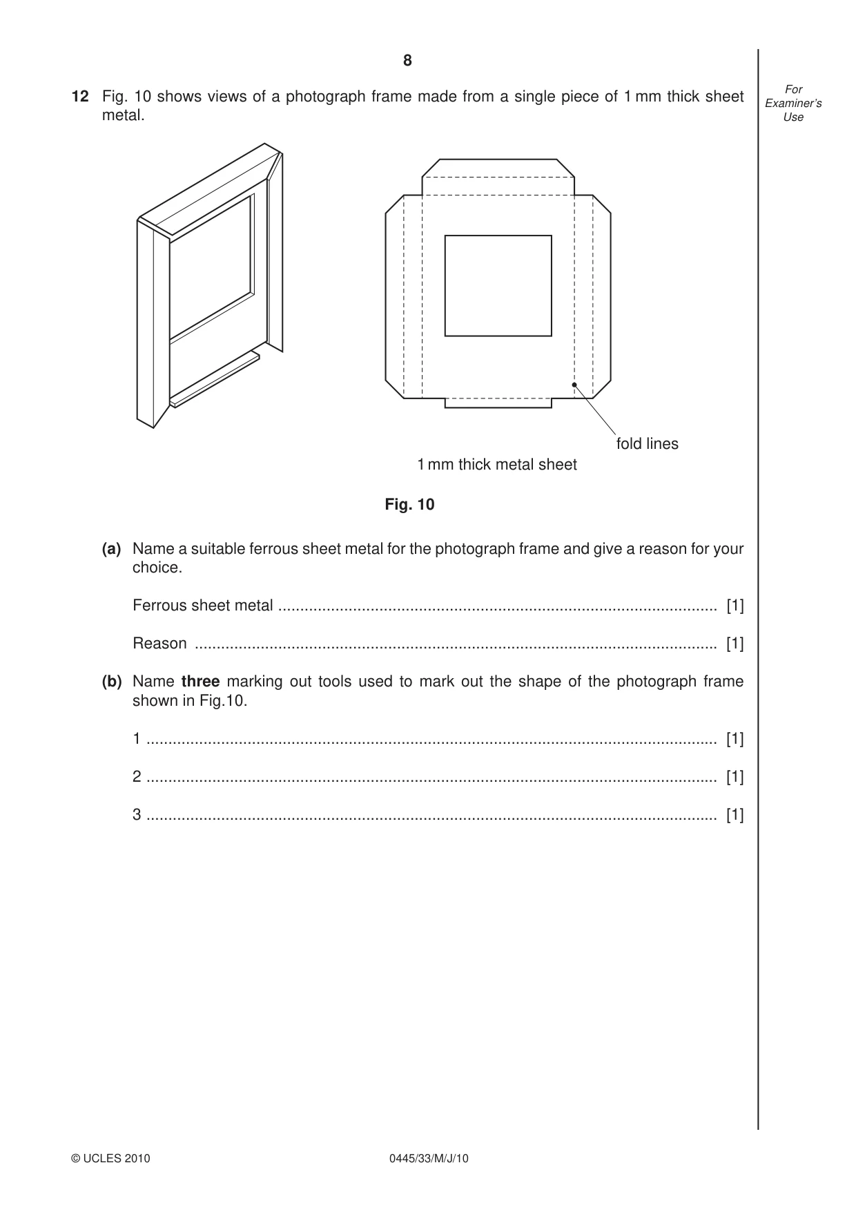 Cambridge IGCSE Design and Technology 0445 2010 May/June Paper 3 · Variant 3 question paper, page 8 of 16