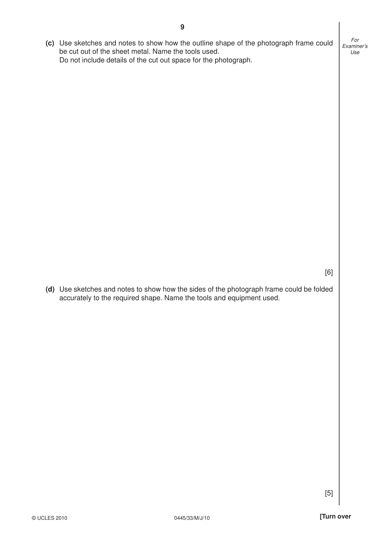Cambridge IGCSE Design and Technology 0445 2010 May/June Paper 3 · Variant 3 question paper, page 9 of 16