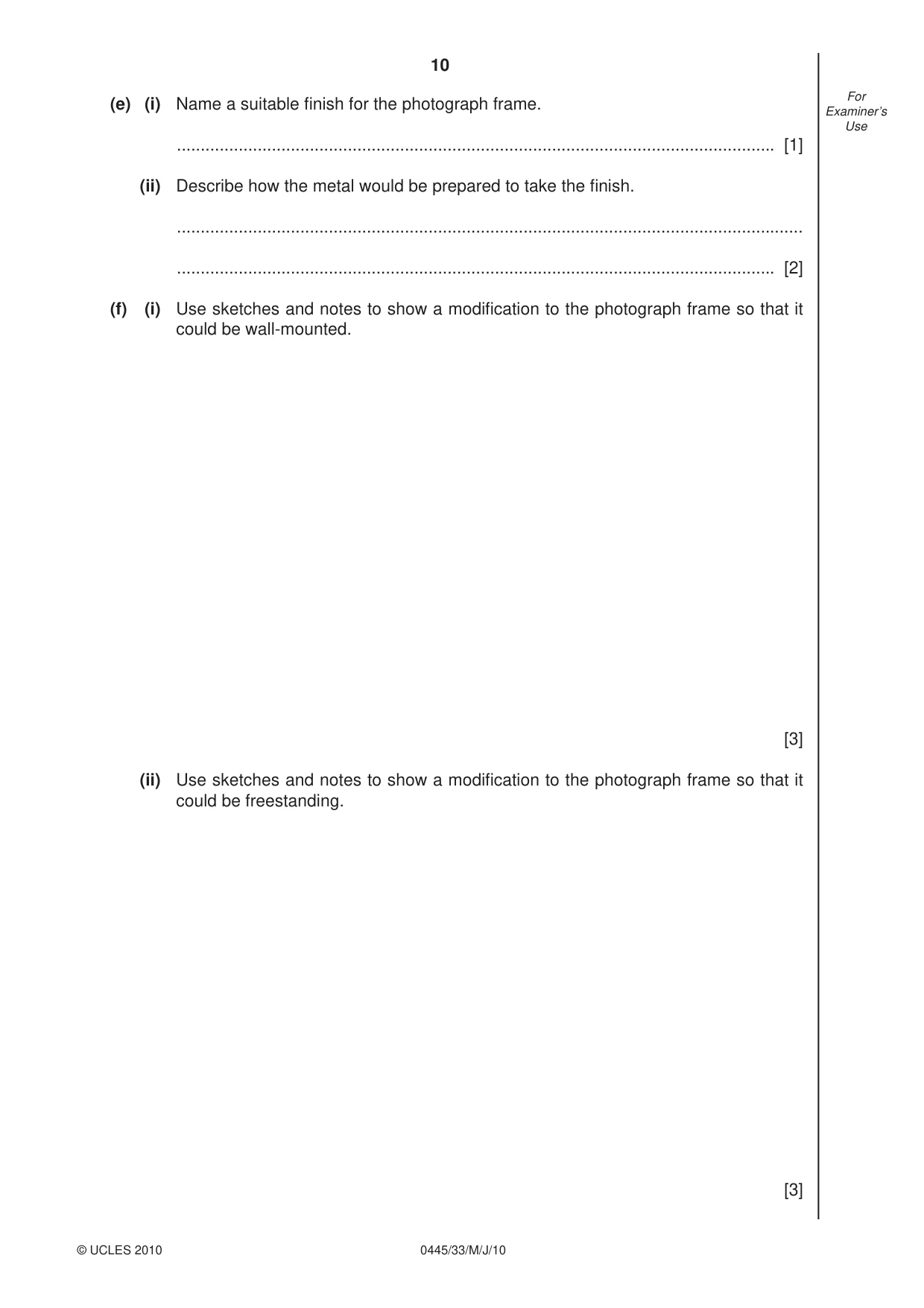 Cambridge IGCSE Design and Technology 0445 2010 May/June Paper 3 · Variant 3 question paper, page 10 of 16