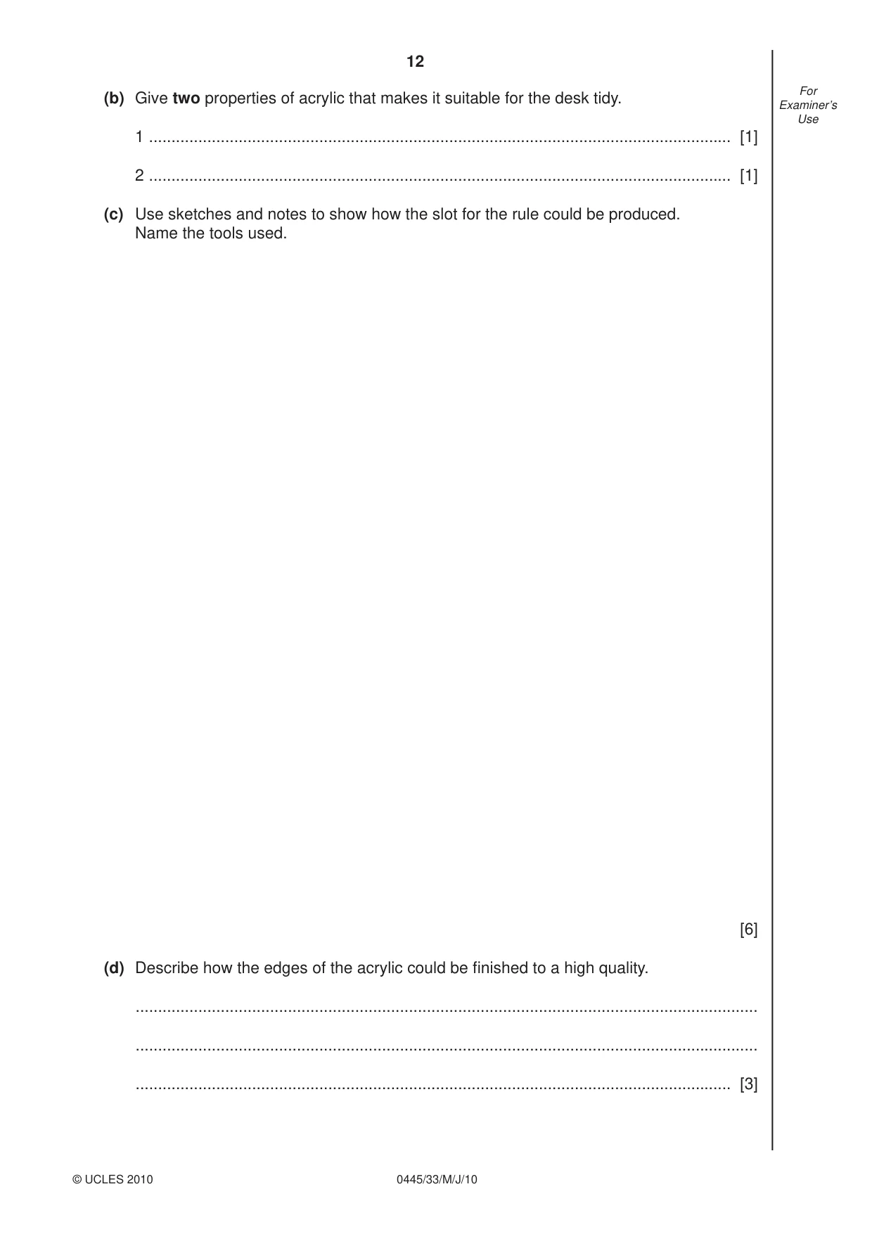 Cambridge IGCSE Design and Technology 0445 2010 May/June Paper 3 · Variant 3 question paper, page 12 of 16