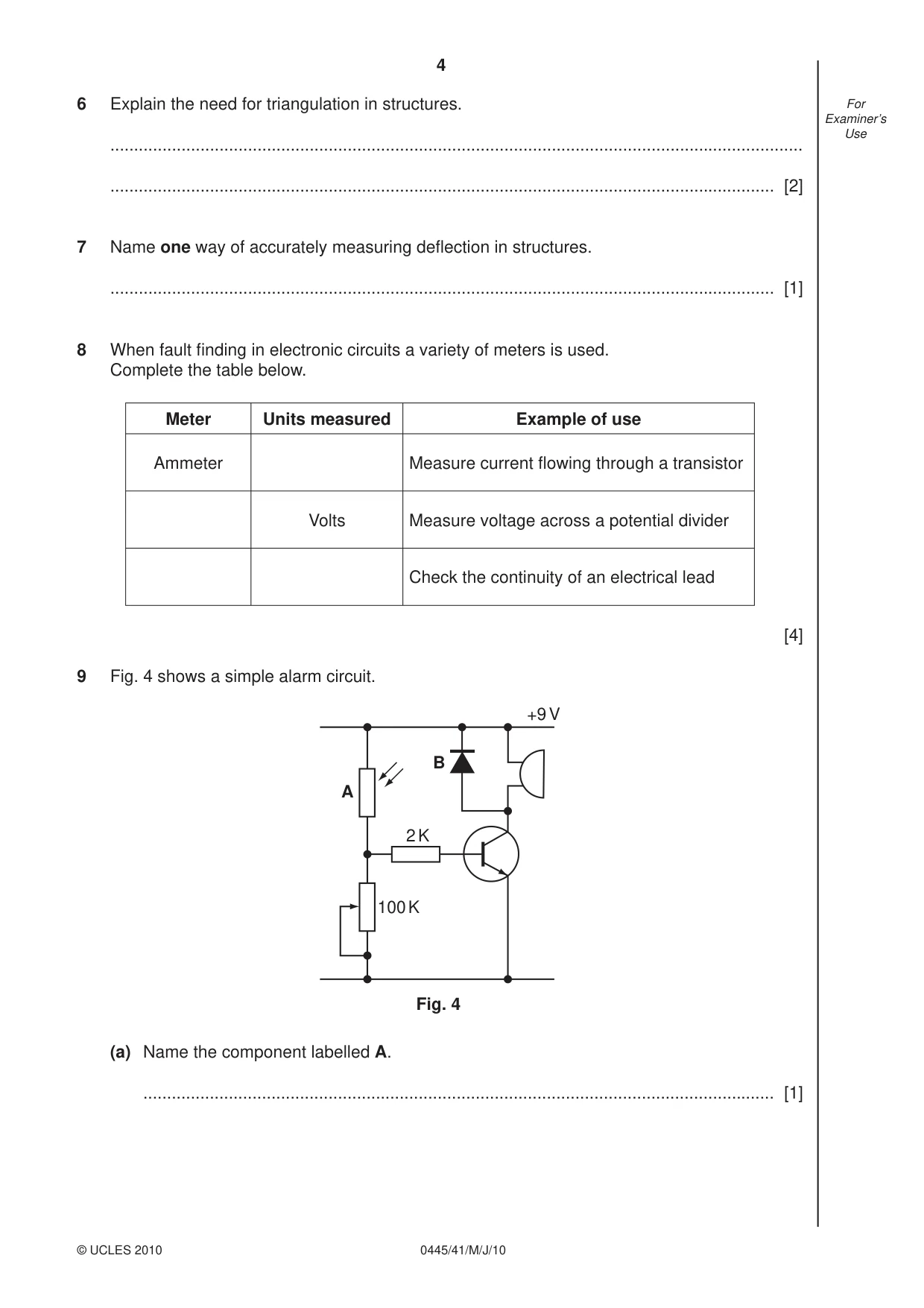 Cambridge IGCSE Design and Technology 0445 2010 May/June Paper 4 · Variant 1 question paper, page 4 of 16