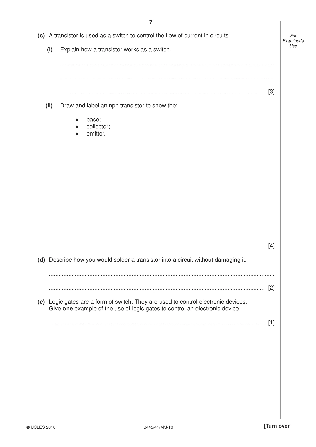 Cambridge IGCSE Design and Technology 0445 2010 May/June Paper 4 · Variant 1 question paper, page 7 of 16