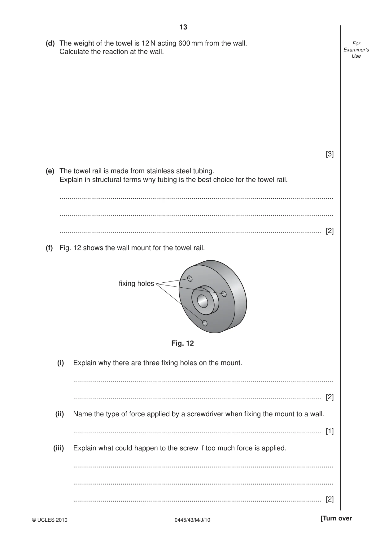 Cambridge IGCSE Design and Technology 0445 2010 May/June Paper 4 · Variant 3 question paper, page 13 of 16