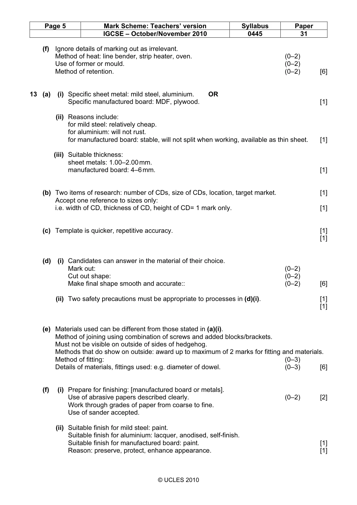 Mark scheme, page 5 of 5
