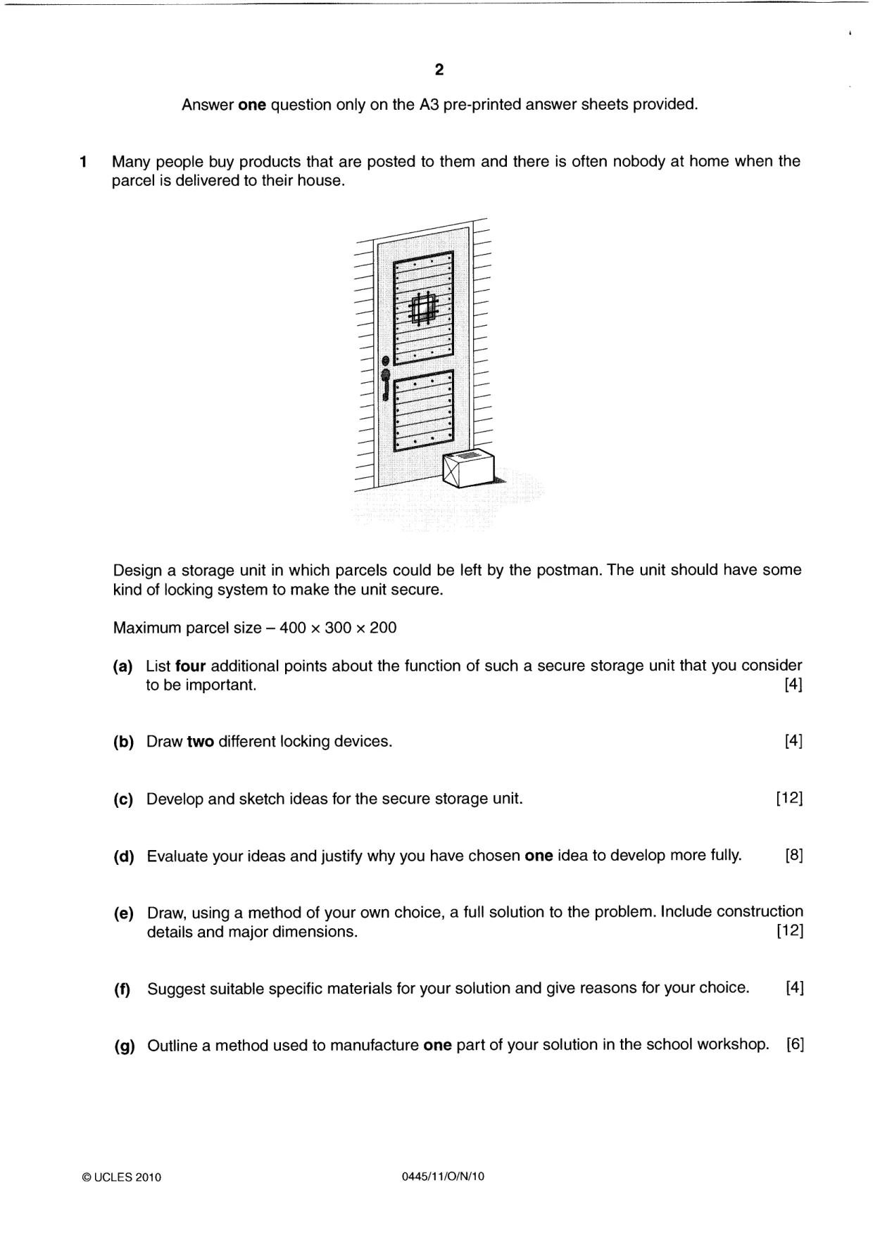 Cambridge IGCSE Design and Technology 0445 2010 Oct/Nov Paper 1 · Variant 1 question paper, page 2 of 4
