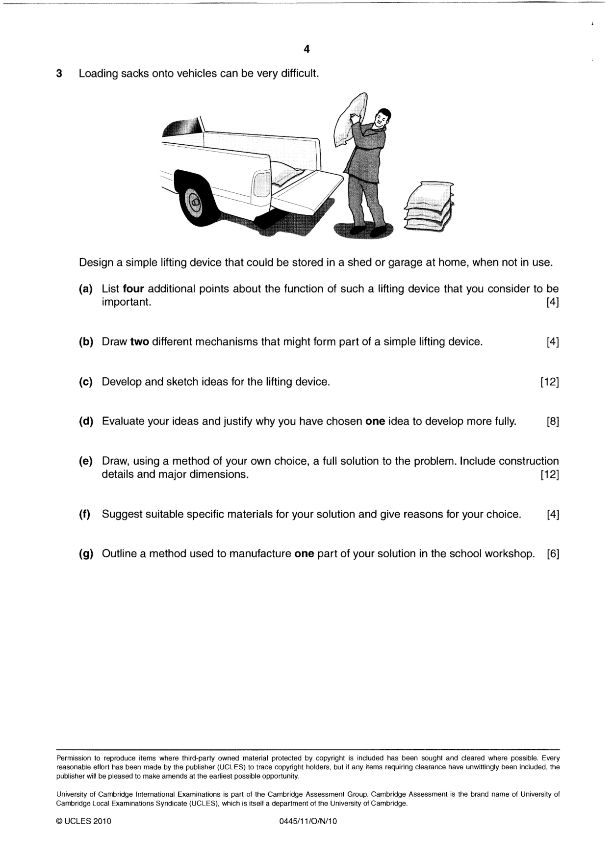 Cambridge IGCSE Design and Technology 0445 2010 Oct/Nov Paper 1 · Variant 1 question paper, page 4 of 4
