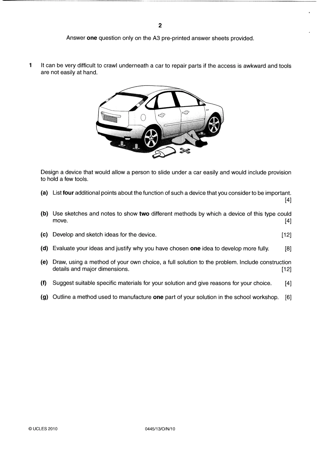 Cambridge IGCSE Design and Technology 0445 2010 Oct/Nov Paper 1 · Variant 3 question paper, page 2 of 4