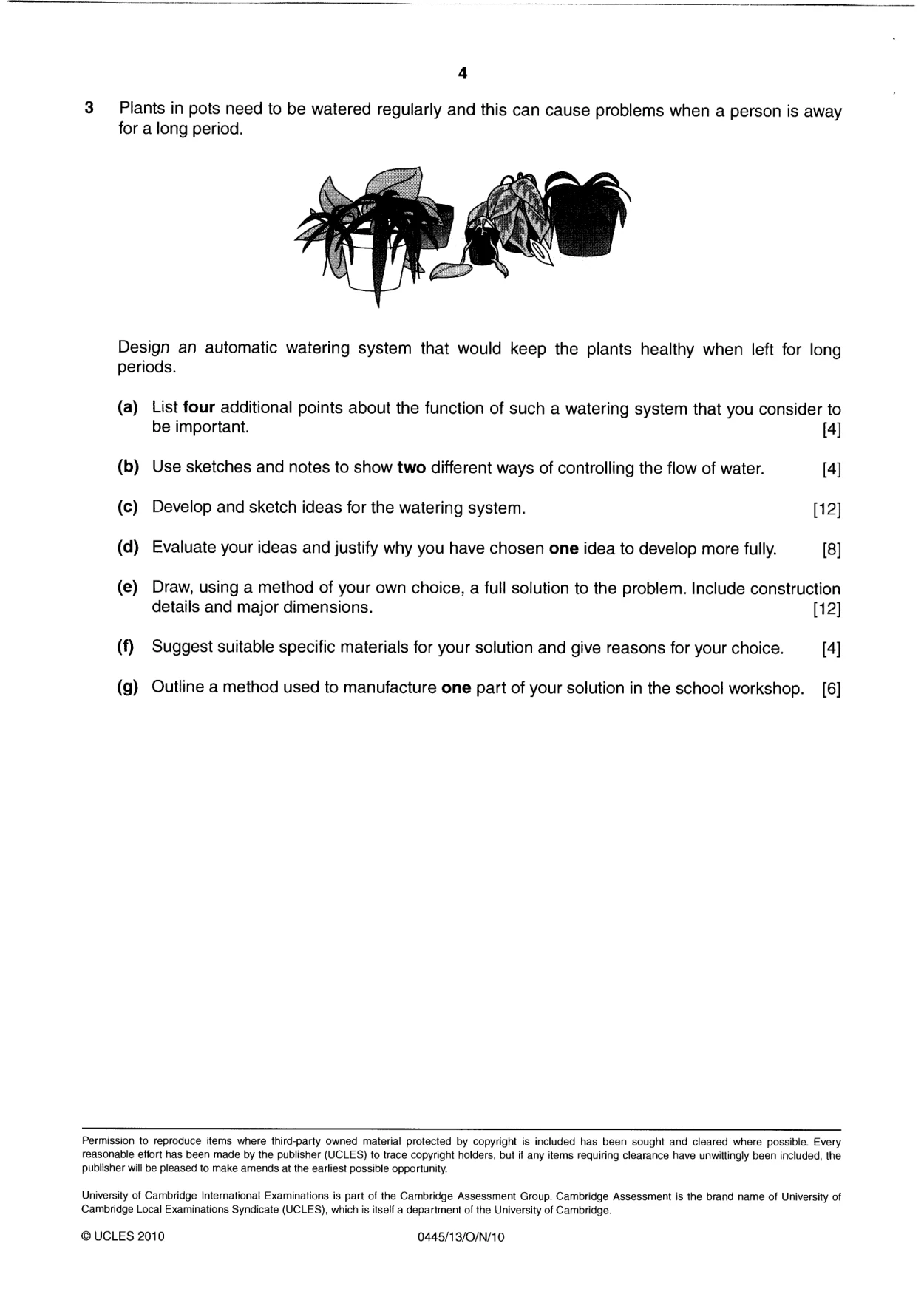 Cambridge IGCSE Design and Technology 0445 2010 Oct/Nov Paper 1 · Variant 3 question paper, page 4 of 4