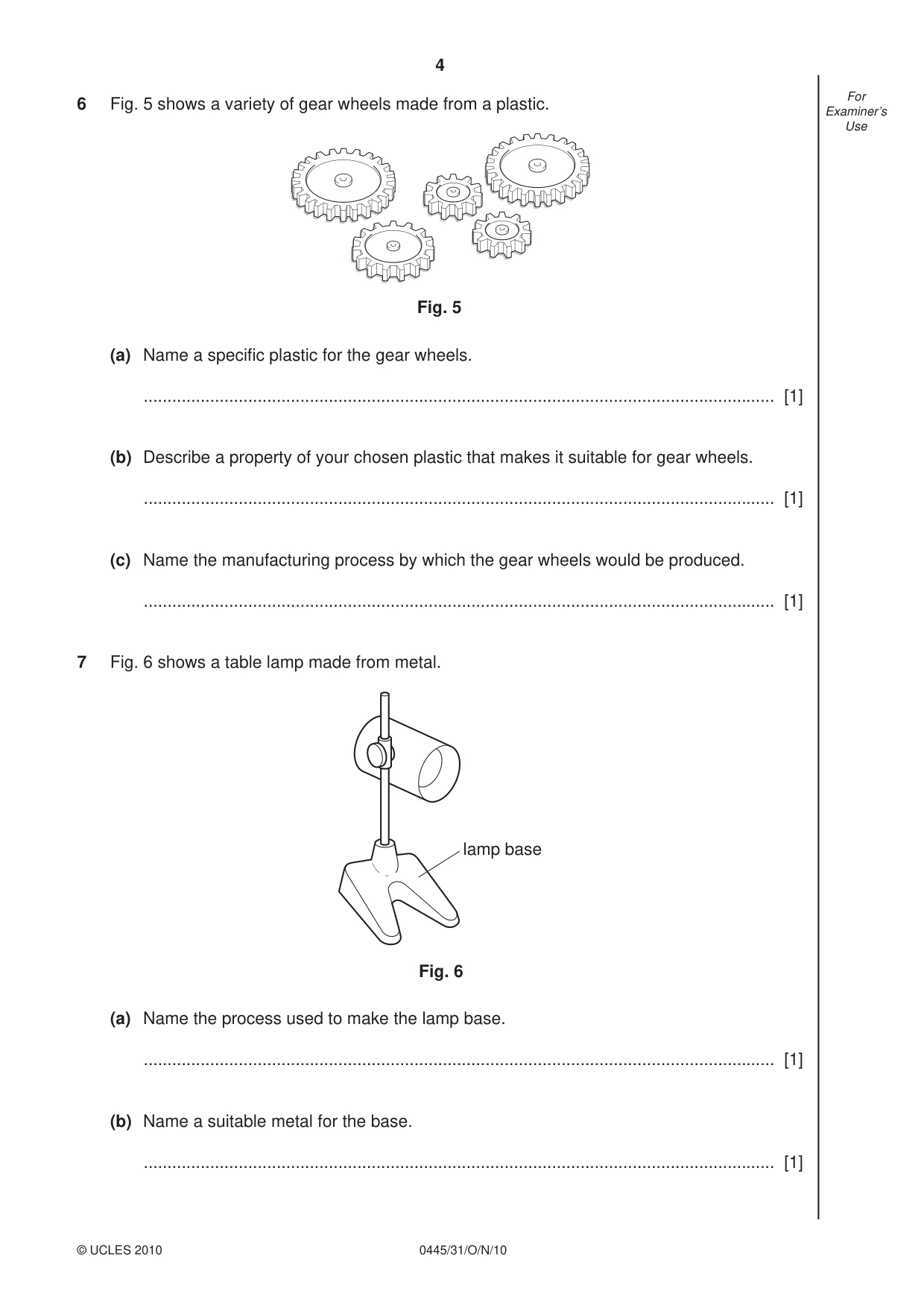 Cambridge IGCSE Design and Technology 0445 2010 Oct/Nov Paper 3 · Variant 1 question paper, page 4 of 16