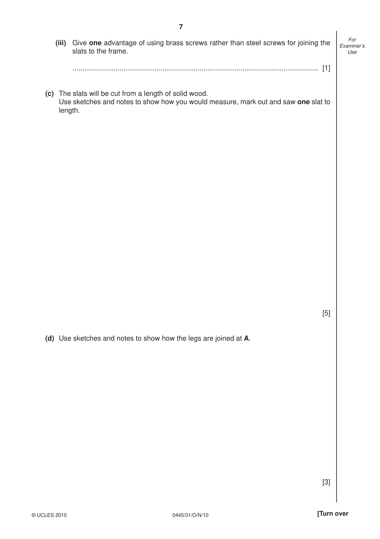 Cambridge IGCSE Design and Technology 0445 2010 Oct/Nov Paper 3 · Variant 1 question paper, page 7 of 16