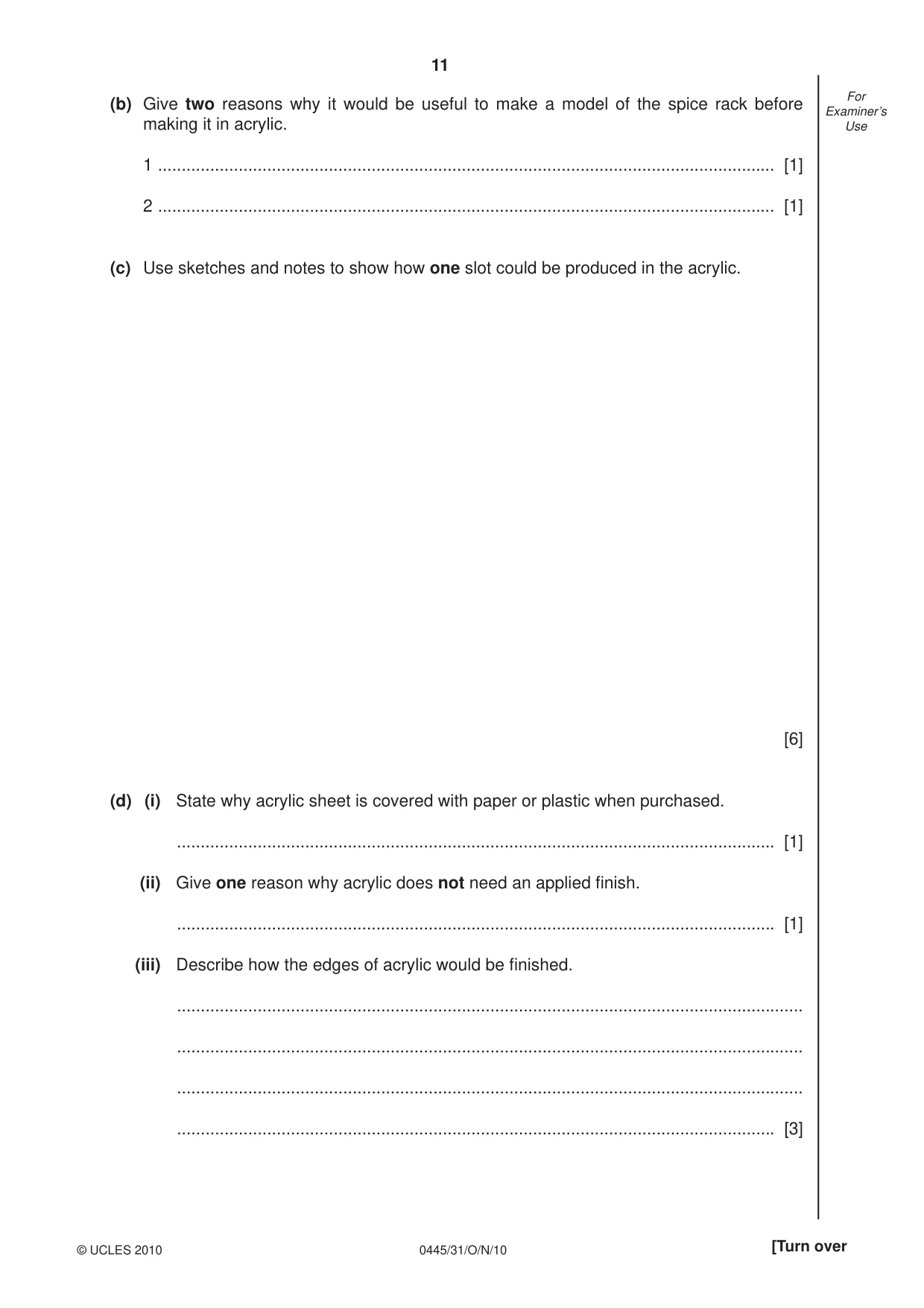 Cambridge IGCSE Design and Technology 0445 2010 Oct/Nov Paper 3 · Variant 1 question paper, page 11 of 16