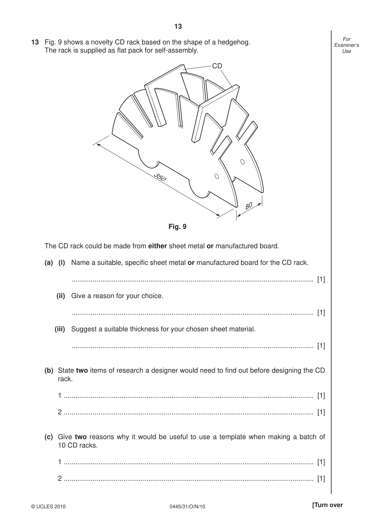 Cambridge IGCSE Design and Technology 0445 2010 Oct/Nov Paper 3 · Variant 1 question paper, page 13 of 16