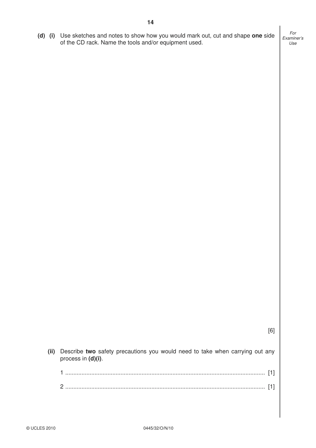 Cambridge IGCSE Design and Technology 0445 2010 Oct/Nov Paper 3 · Variant 2 question paper, page 14 of 16