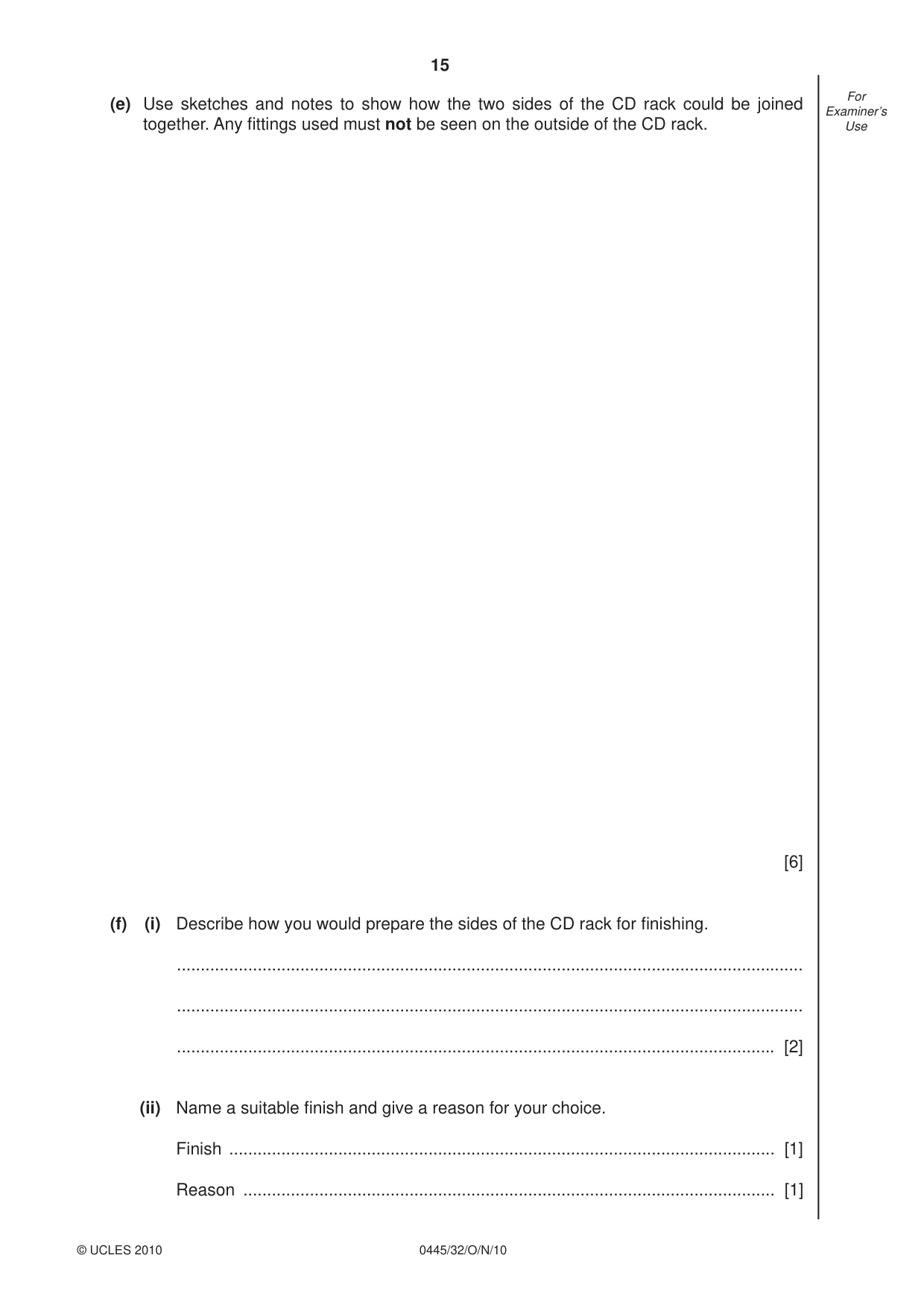 Cambridge IGCSE Design and Technology 0445 2010 Oct/Nov Paper 3 · Variant 2 question paper, page 15 of 16