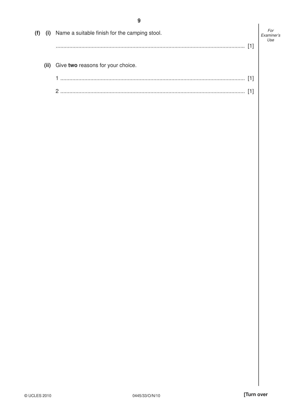 Cambridge IGCSE Design and Technology 0445 2010 Oct/Nov Paper 3 · Variant 3 question paper, page 9 of 16