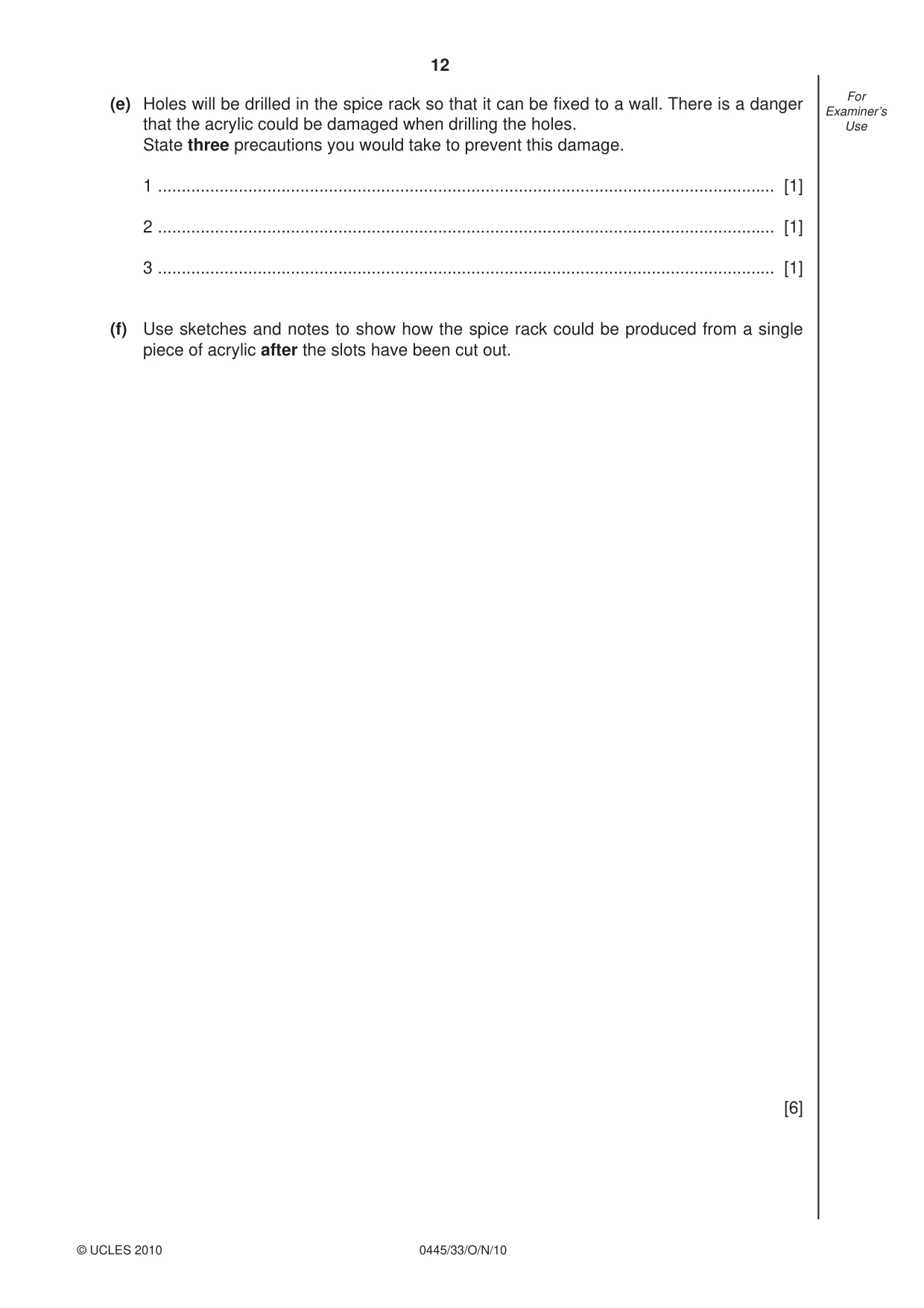 Cambridge IGCSE Design and Technology 0445 2010 Oct/Nov Paper 3 · Variant 3 question paper, page 12 of 16