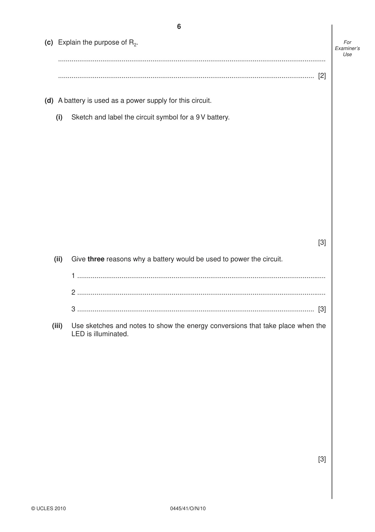 Cambridge IGCSE Design and Technology 0445 2010 Oct/Nov Paper 4 · Variant 1 question paper, page 6 of 16
