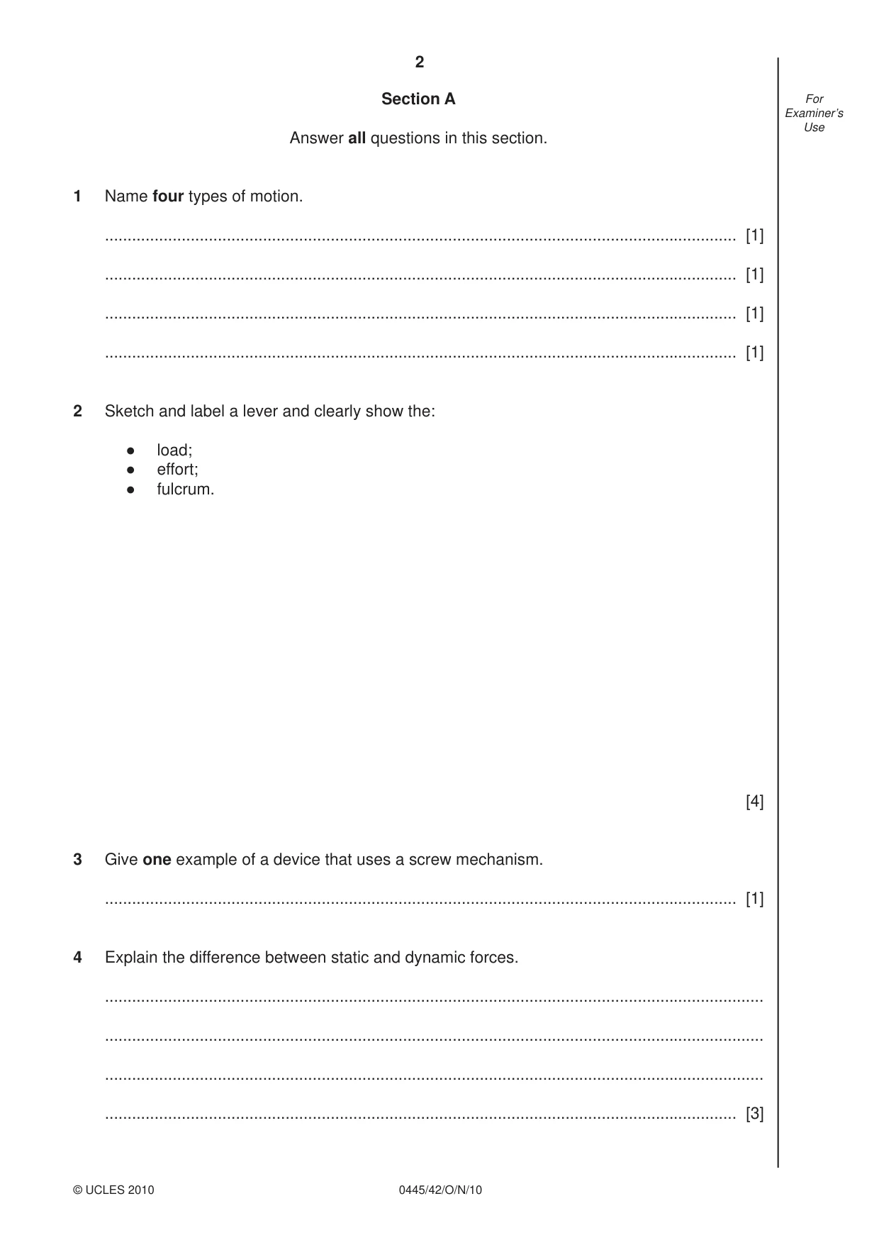 Cambridge IGCSE Design and Technology 0445 2010 Oct/Nov Paper 4 · Variant 2 question paper, page 2 of 16