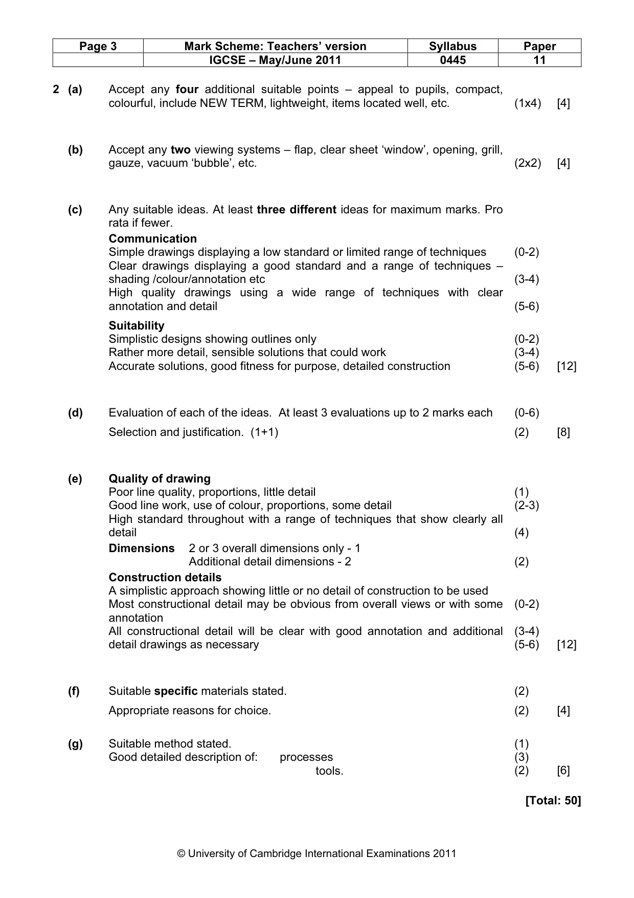 Mark scheme, page 3 of 4