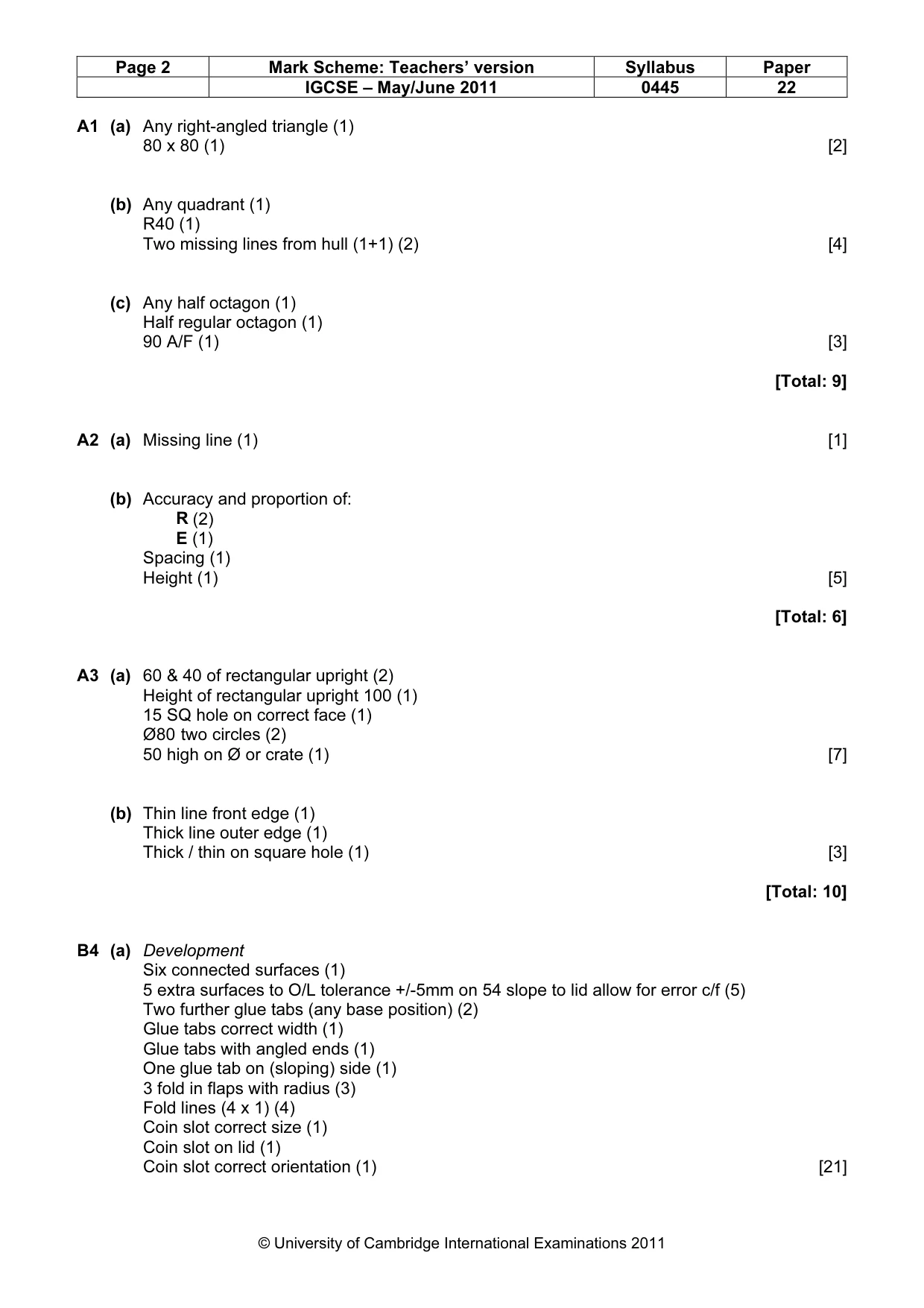 Mark scheme, page 2 of 3