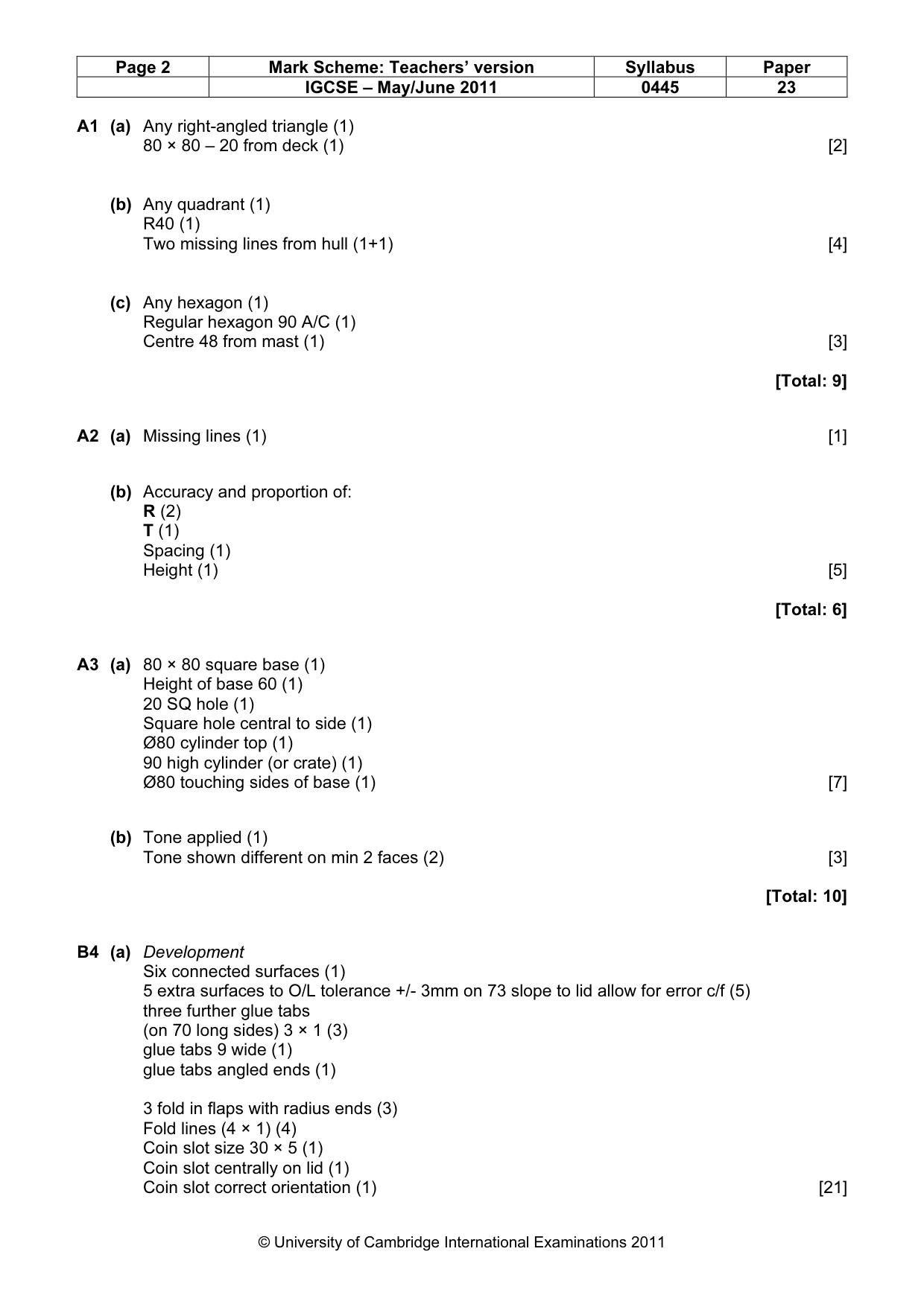 Mark scheme, page 2 of 3