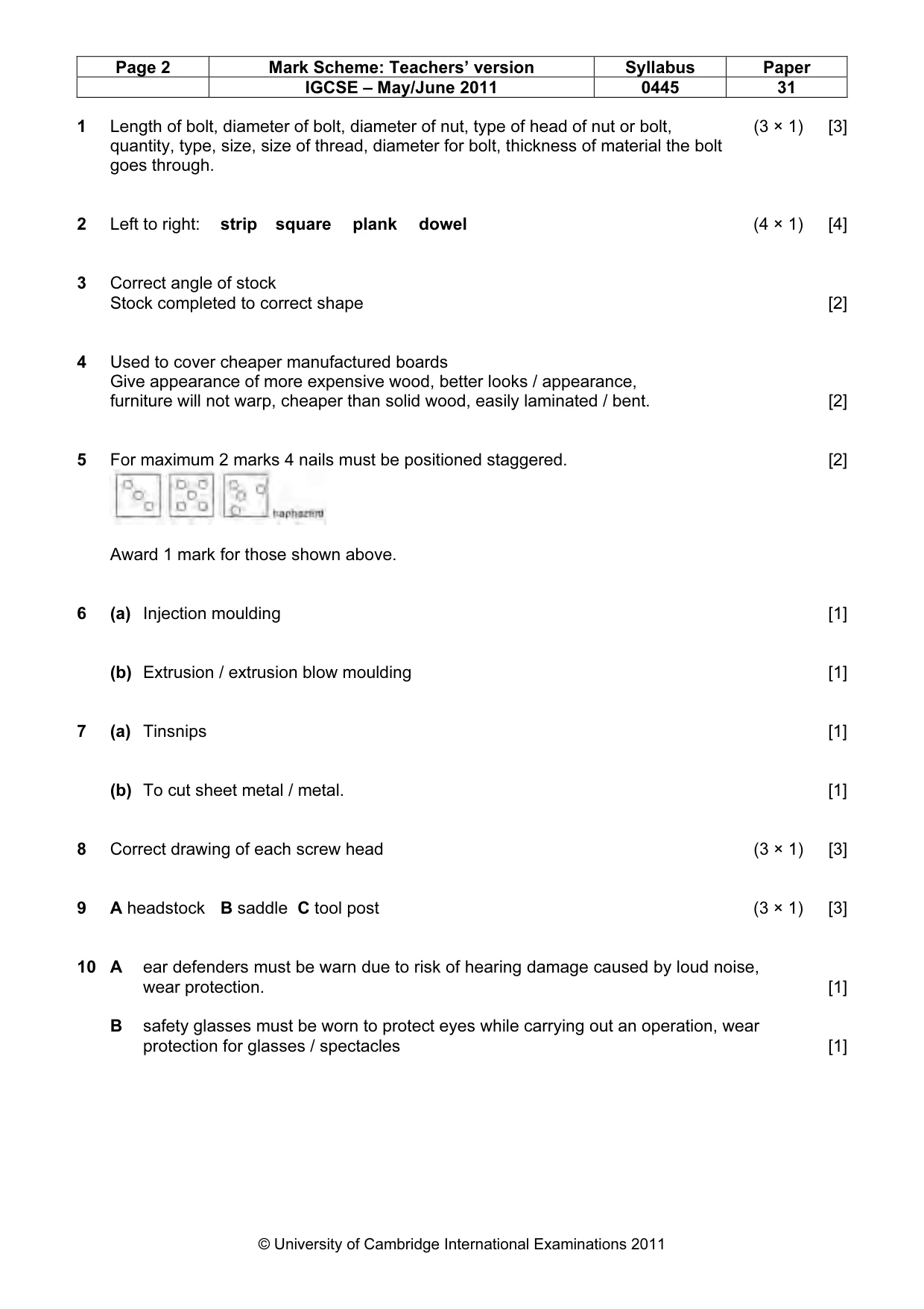 Mark scheme, page 2 of 5