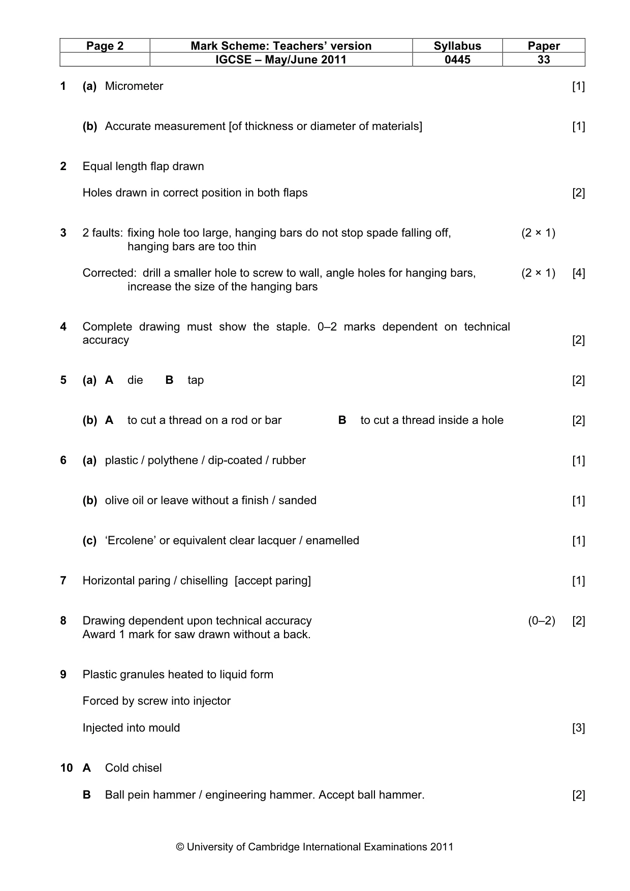 Mark scheme, page 2 of 5