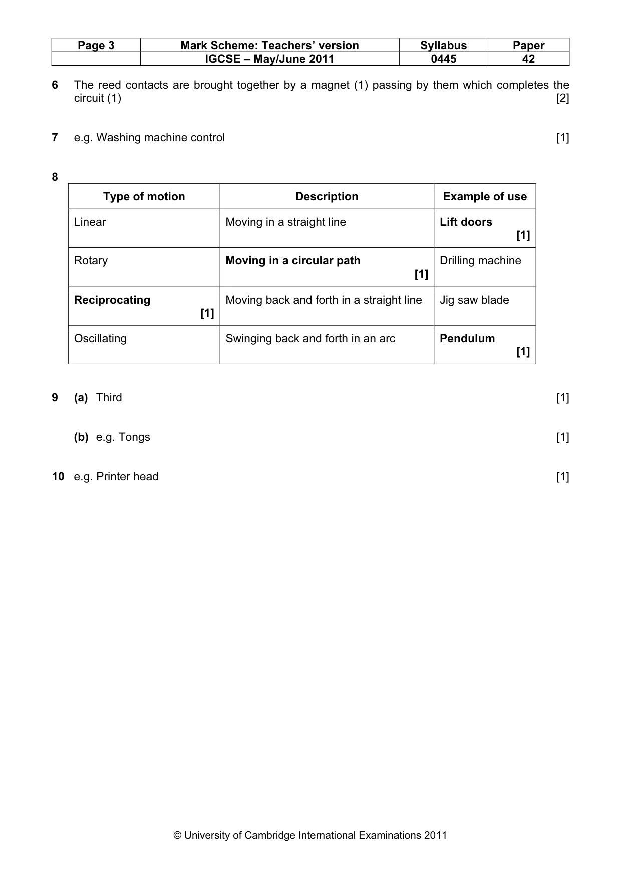 Mark scheme, page 3 of 9